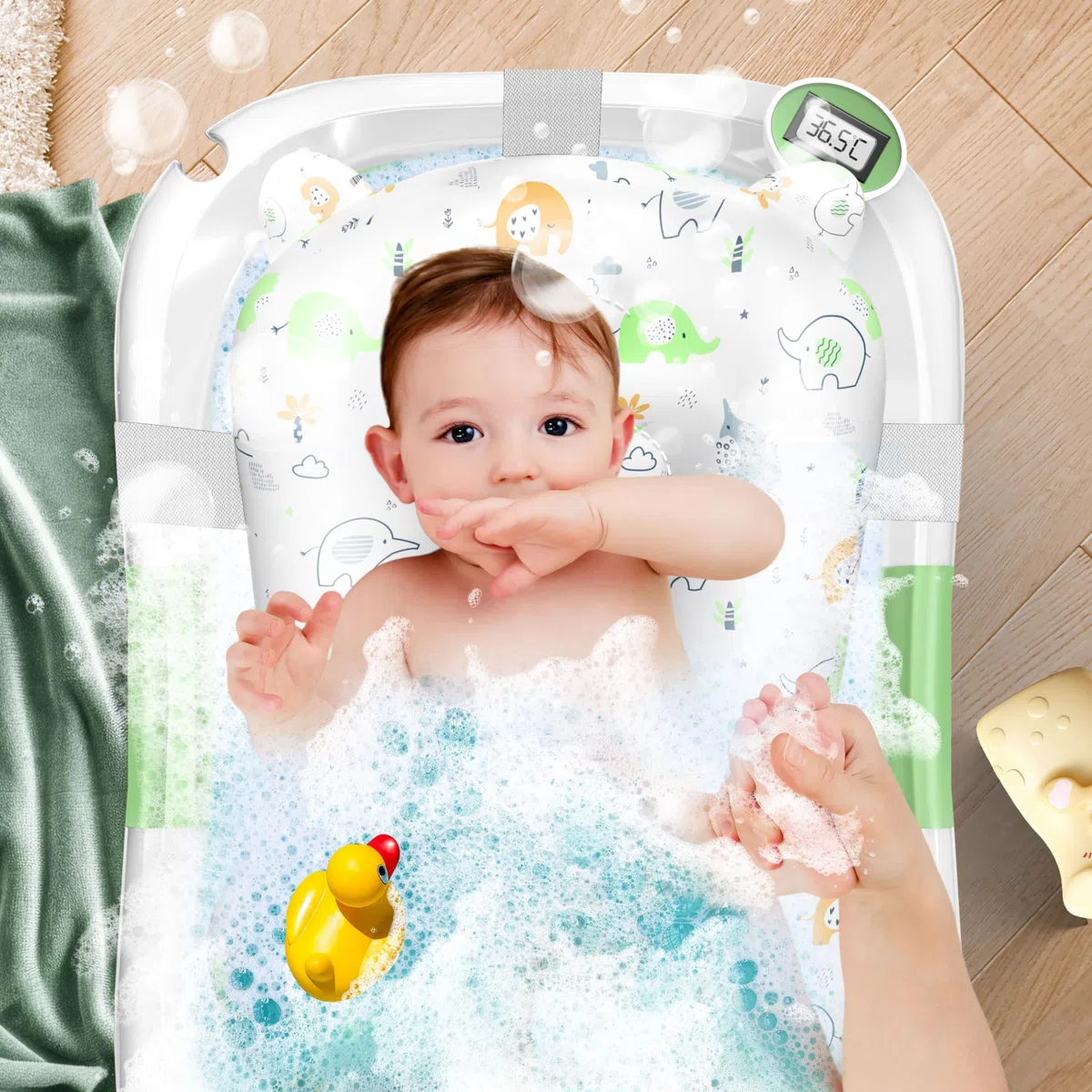 KIDIZ Vasca da bagno per bambini | Navicella salvaspazio e pieghevole | Piatto doccia per neonati da 0 a 24 mesi | Doccia da viaggio portatile per bambini | Bathtub ergonomico con termostato e cuscino