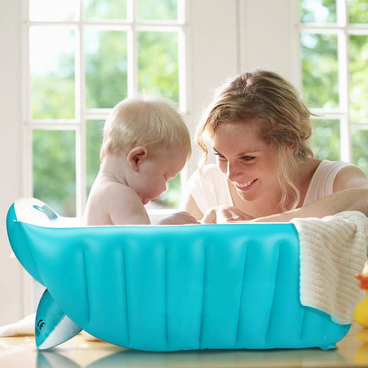 SANOTO Vasca da bagno per bambini 0-36 mesi, Gonfiabile Pieghevole Antiscivolo Morbido Vasca Da Bagno per Bambini Neonati, Navicella Portatile Bagnetto Pieghevole Bambino - Blu