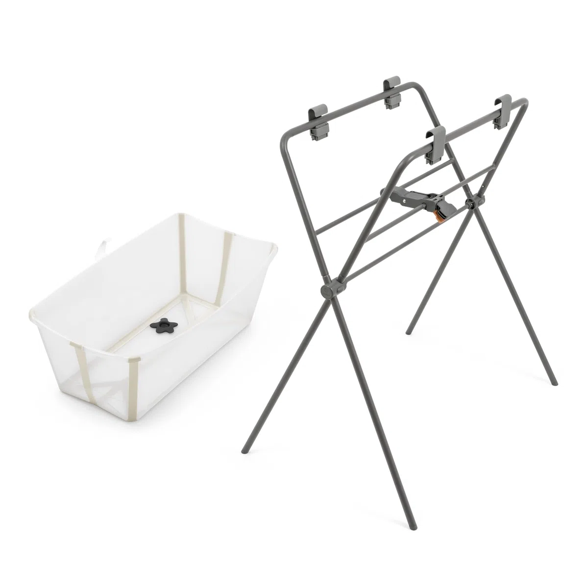 Stokke Flexi Bath (Sandy Beige) + Supporto per Flexi Bath - Vaschetta per bambini fino ai 10 kg - Pieghevole, durevole e facile da riporre - Comodo da usare a casa o in viaggio