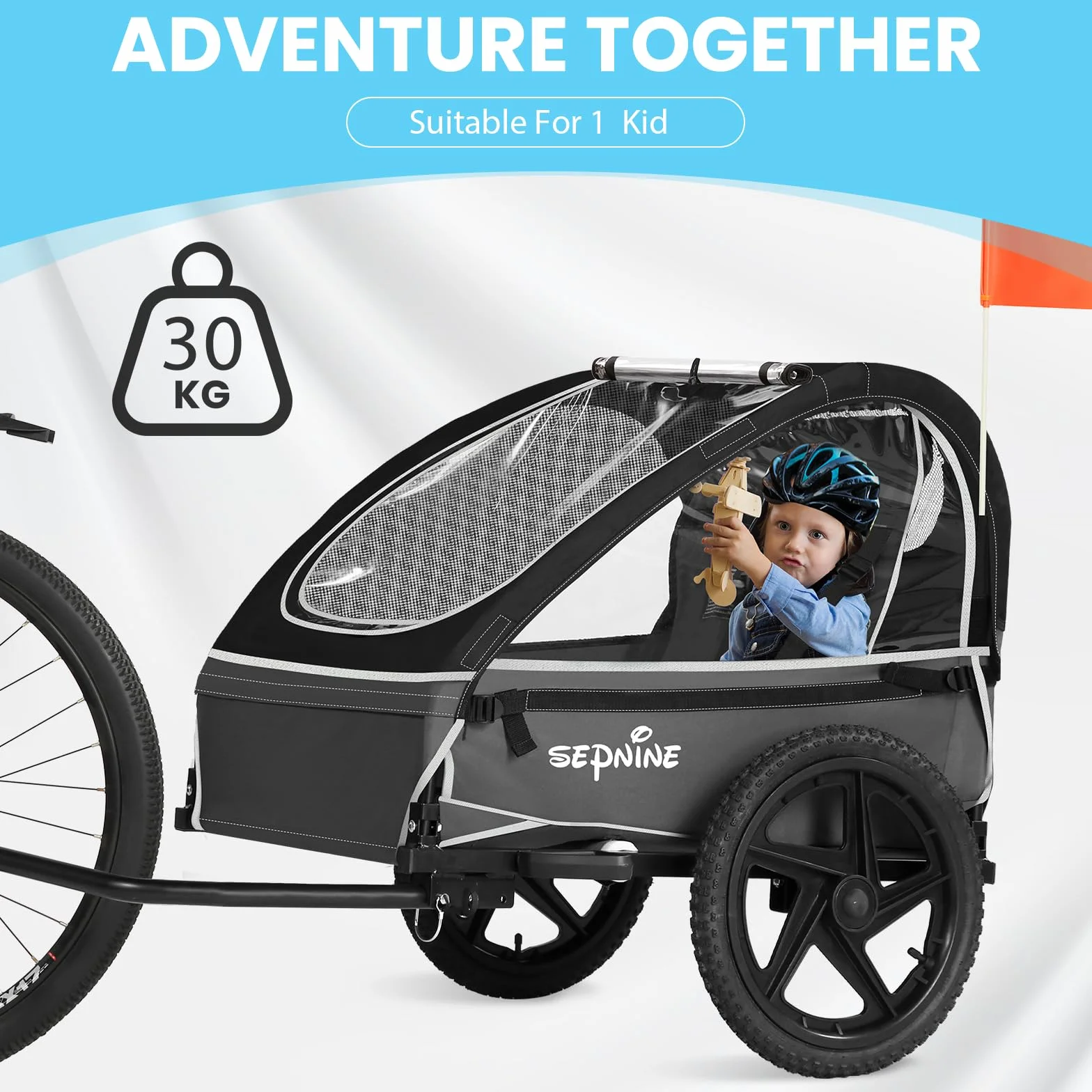 Rimorchio per bici per bambini 1-2 bambini pieghevole attacco rapido imbracatura 5 punti