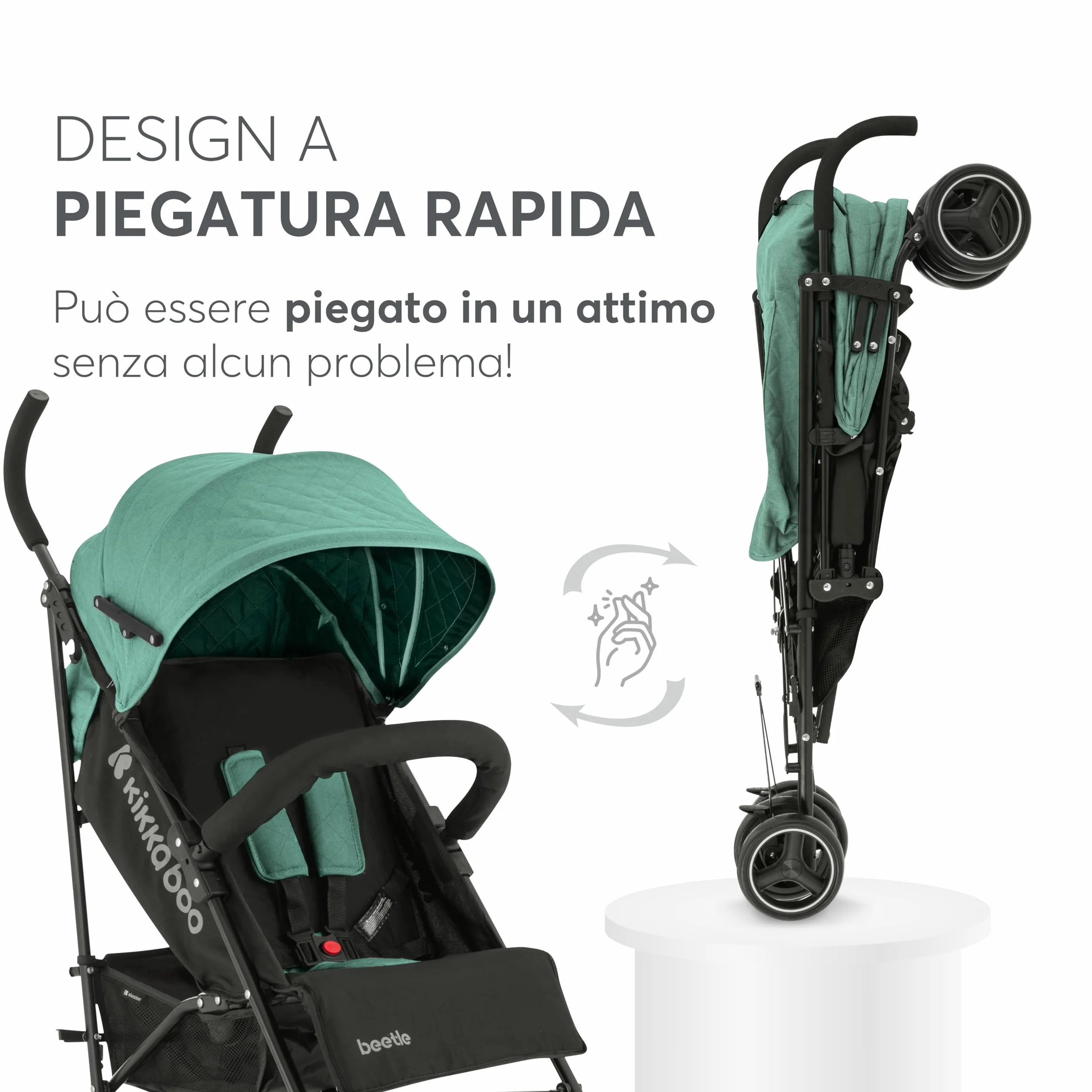 Passeggino KikkaBoo BEETLE da viaggio fino a 22 kg Pieghevole Leggero Compatto Menta