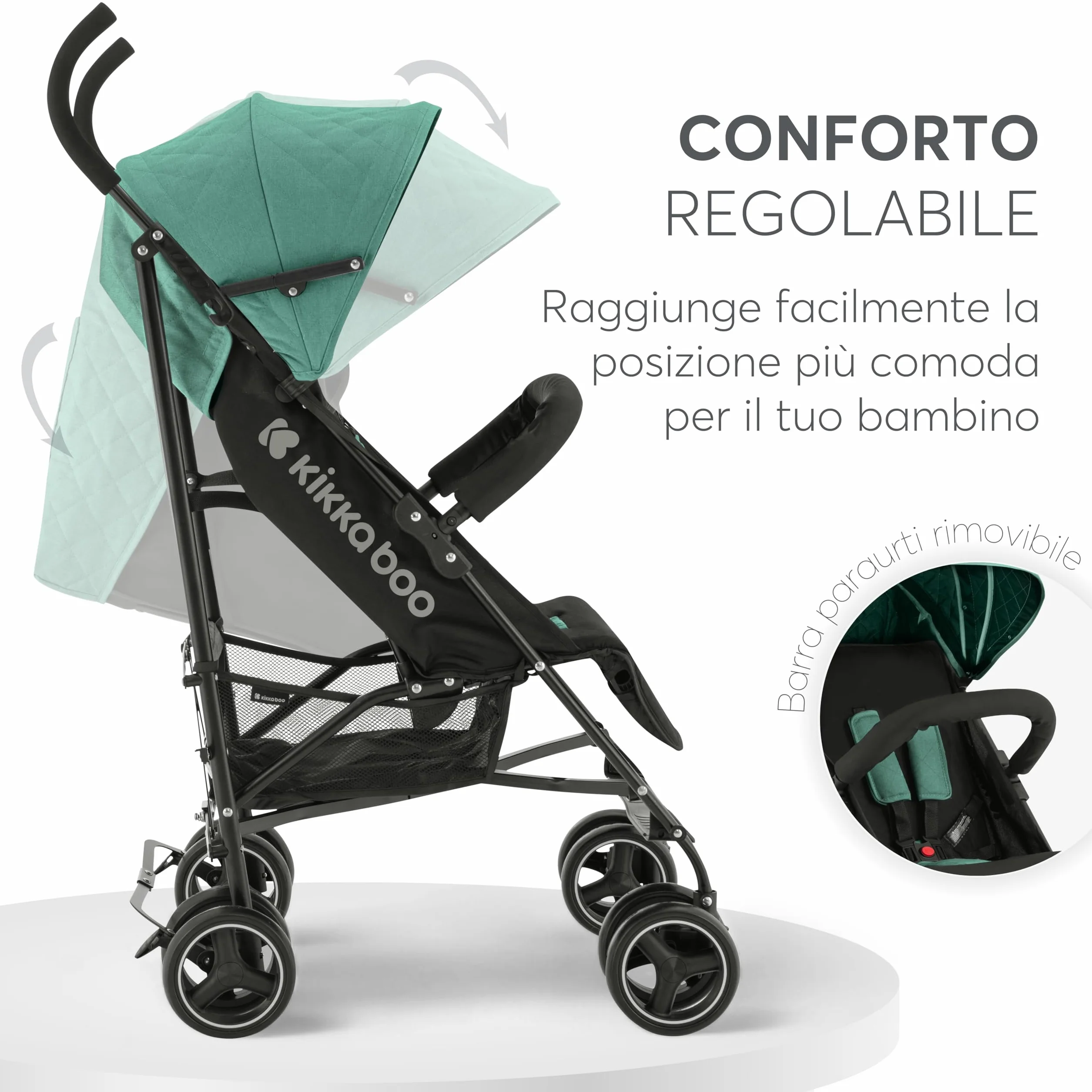 Passeggino KikkaBoo BEETLE da viaggio fino a 22 kg Pieghevole Leggero Compatto Menta