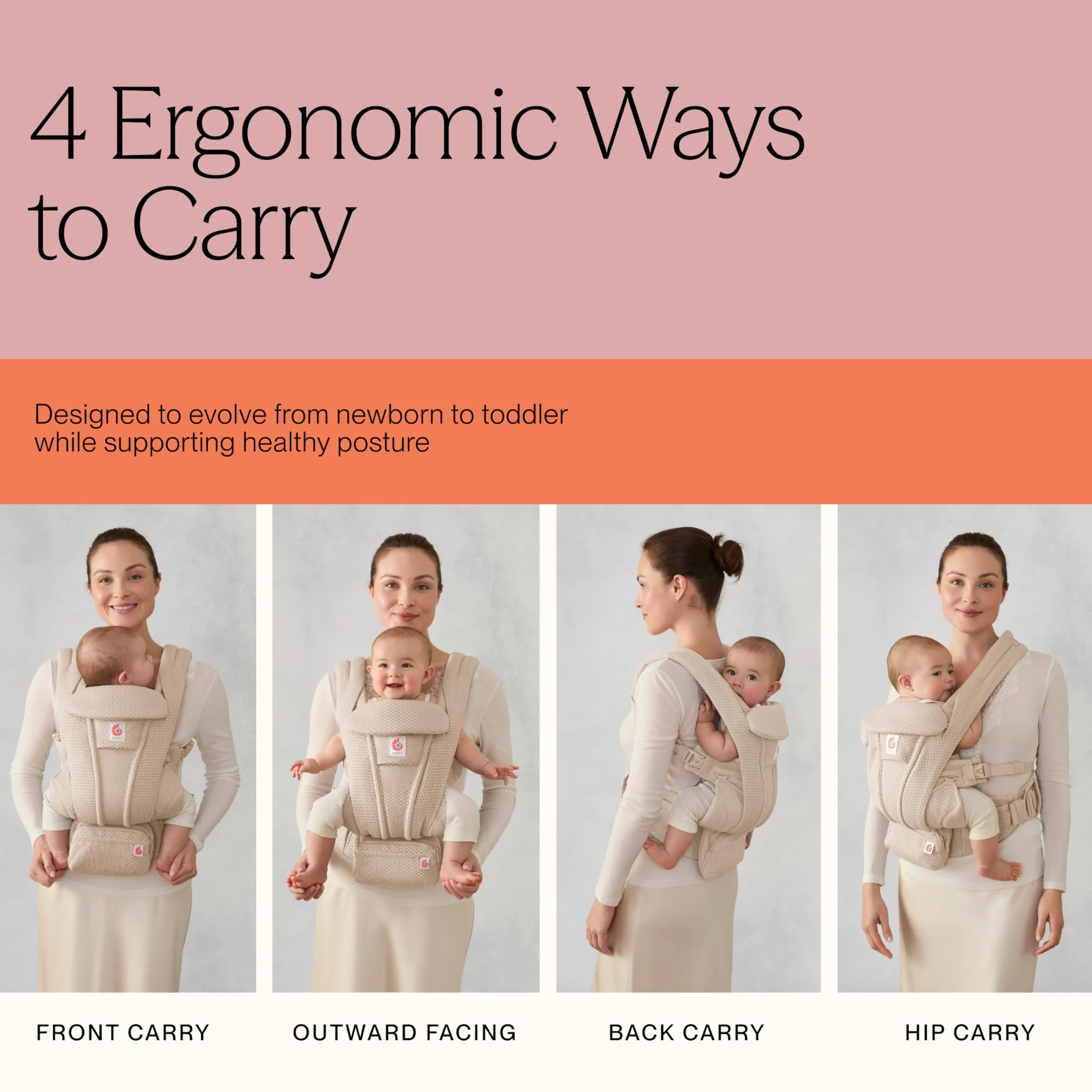 Ergobaby Omni Deluxe - Marsupio ergonomico a 4 posizioni in rete per neonati fino a 20 kg, sistema da viaggio, colore: verde oliva