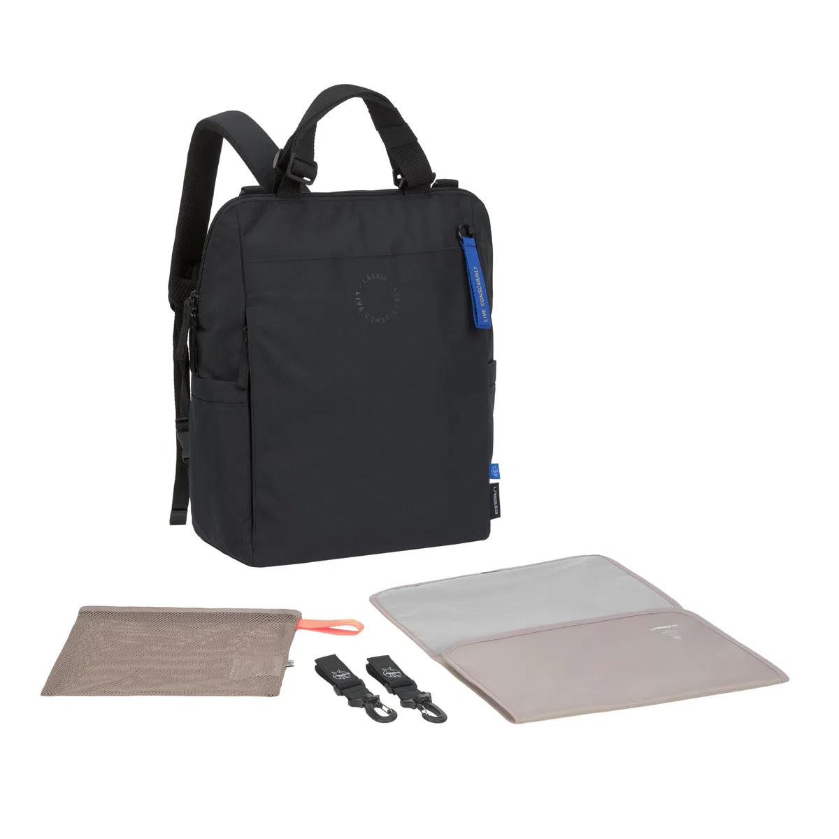 LÄSSIG Zaino fasciatoio per neonati con fasciatoio, attacco per carrozzina, tasca in rete/GRE Conversion Backpack