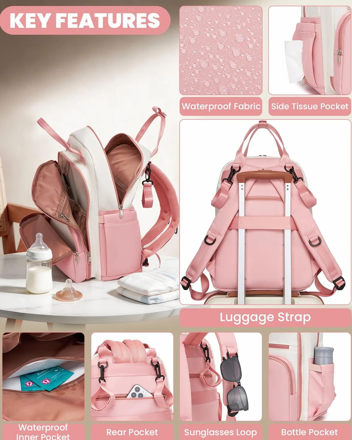 Miss Lulu Zaino Mamma Fasciatoio Grande, Borsa Passeggino 16 Tasche, Impermeabile, Isolanti
