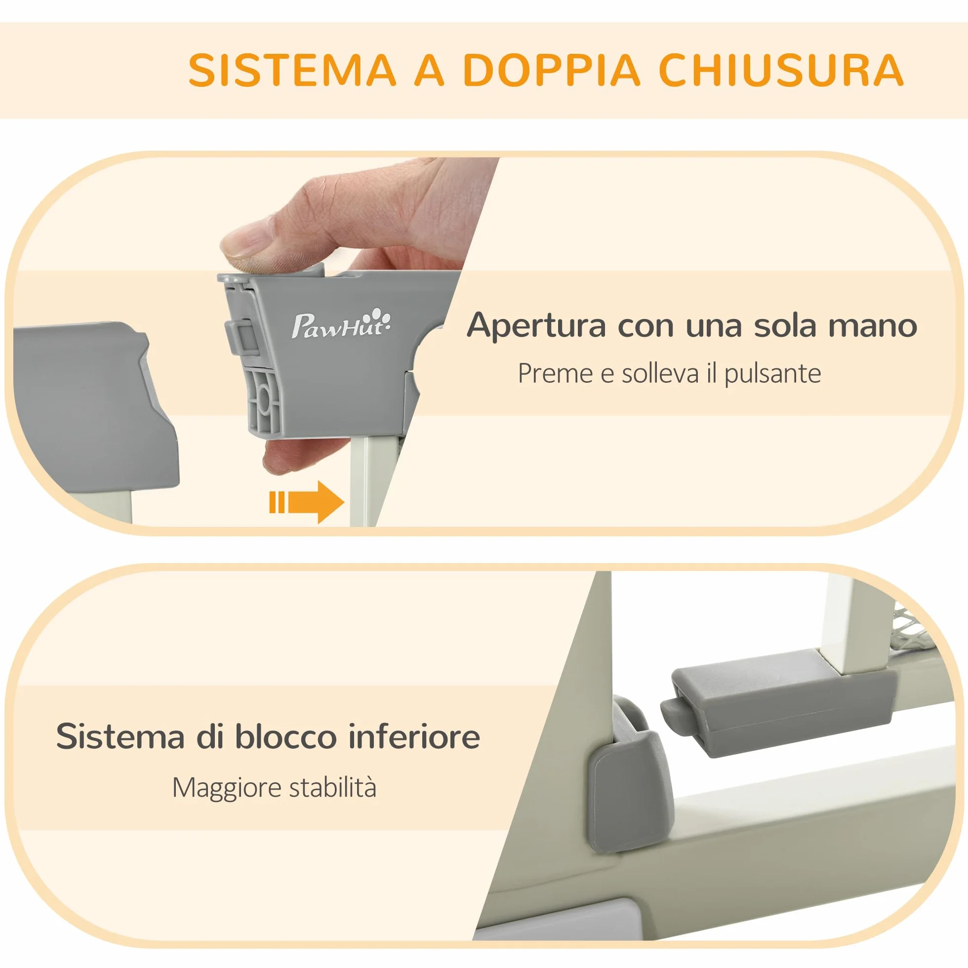 PawHut Cancelletto per Cani Regolabile 75-103 cm, Cancello di Sicurezza in Acciaio e ABS, Altezza 76 cm, Grigio