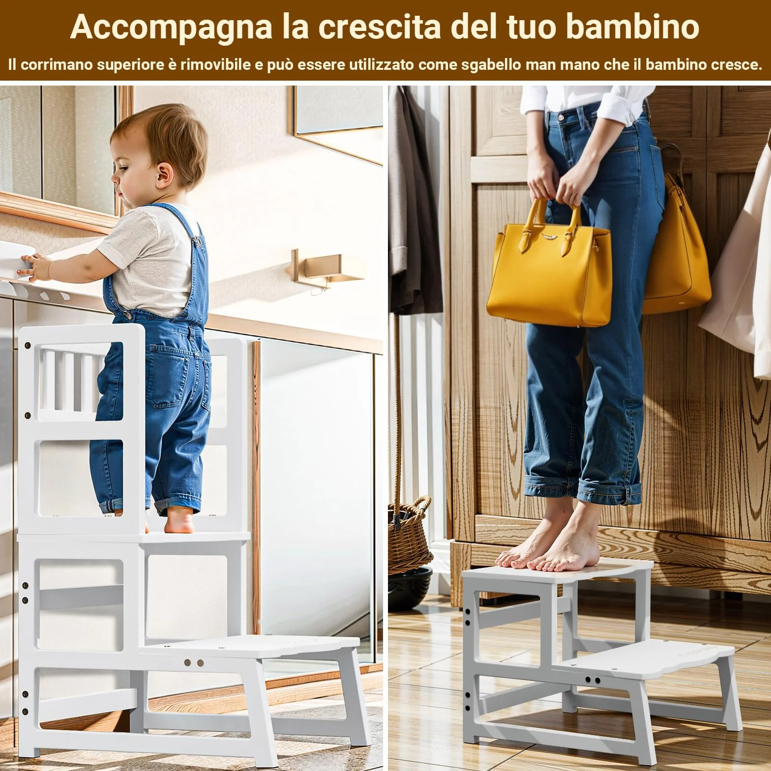 COSYLAND Torre Montessoriana 2 in 1 per Bambini con Protezione Rimovibile 136 kg Bianco