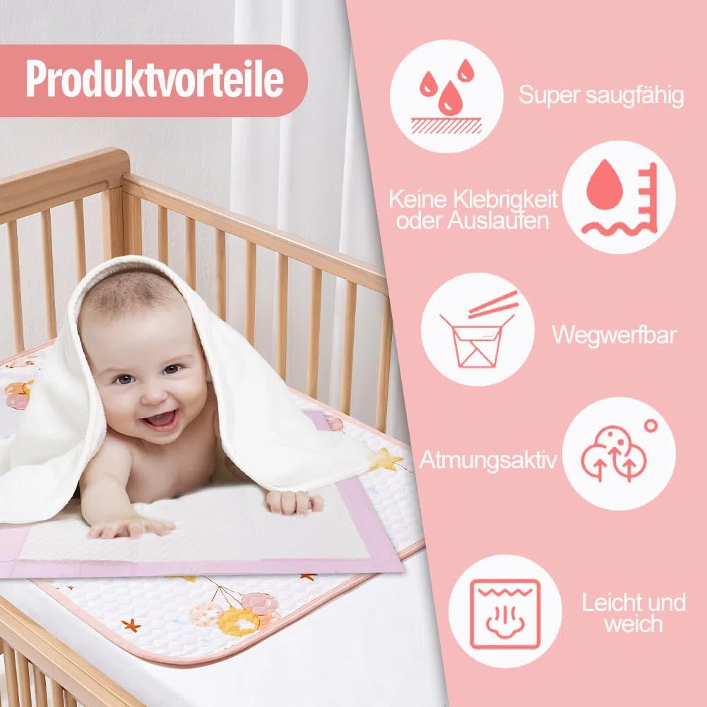 100 materassini per incontinenza per bambini, usa e getta, 33 x 45 cm, per bambini, per il viaggio, igienico con super assorbente, morbido, impermeabile, traspirante