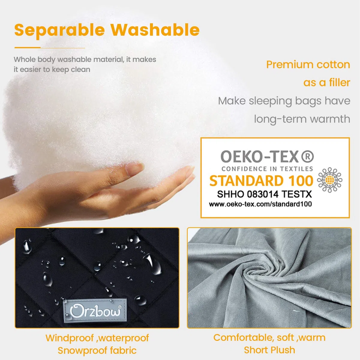 Orzbow Universale Sacco per Ovetto Invernale, Impermeabile Sacco a Pelo Termico per Seggiolino Auto (Maxi-Cosi/Römer/Cybex) con Imbracature a 3 e 5 Punti, Primavera e Autunno, Fodera Corta in Peluche