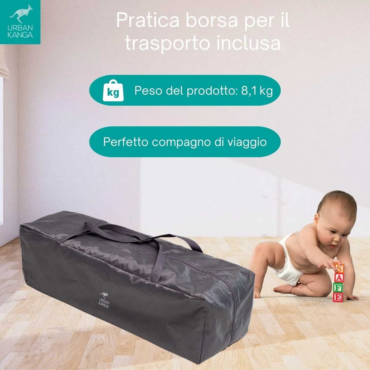 Urban Kanga QK Plus Lettino de Campeggio Neonato con Fasciatoio (QK Plus, Grigio)