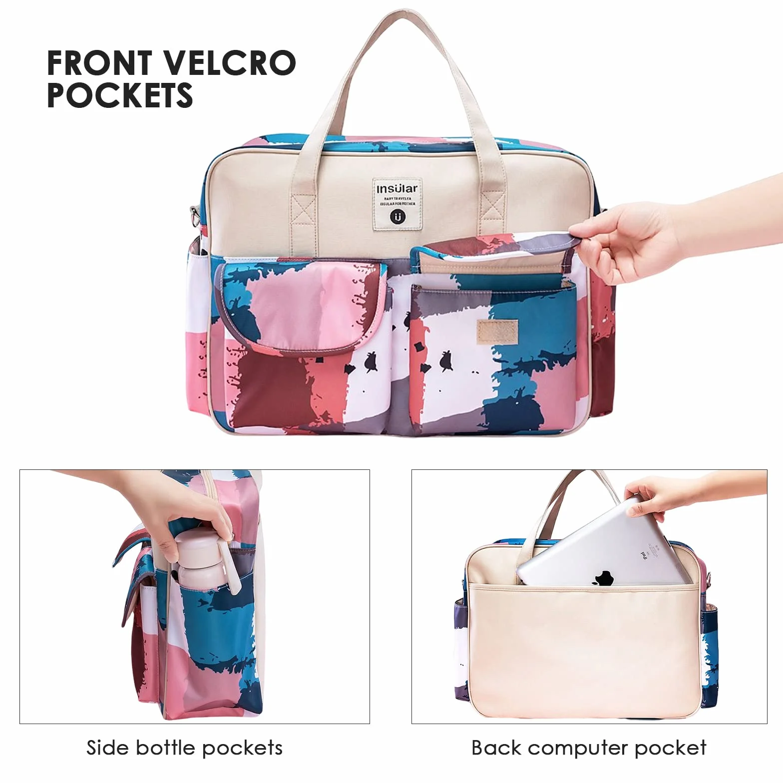 SONARIN Borsa per pannolini Grande capacità Neonato Multifunzione Viaggio con Cinghie e Fasciatoio