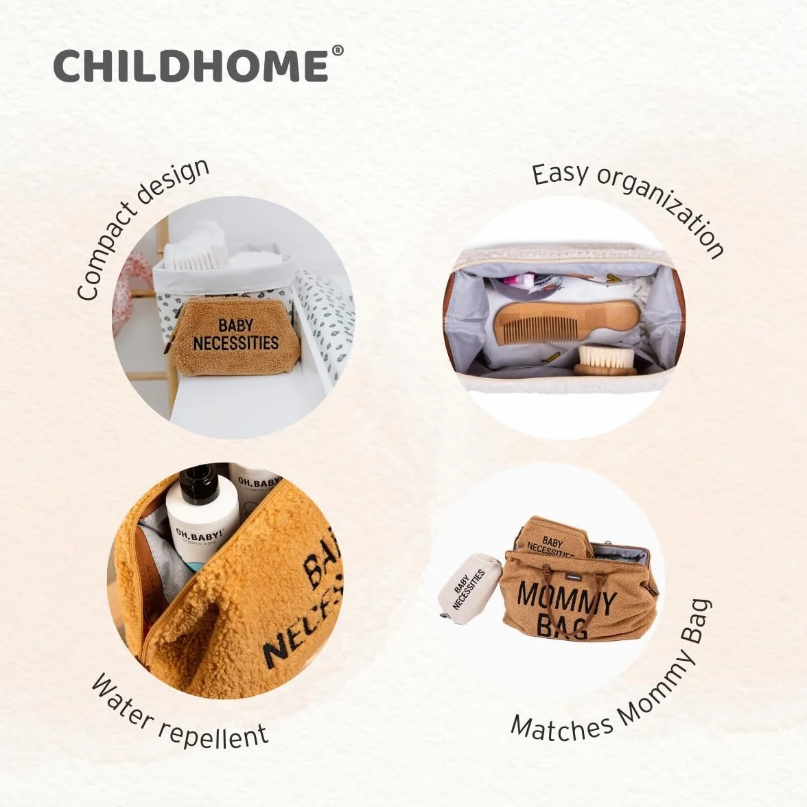 CHILDHOME Astuccio da toilette per neonato teddy beige idrorepellente