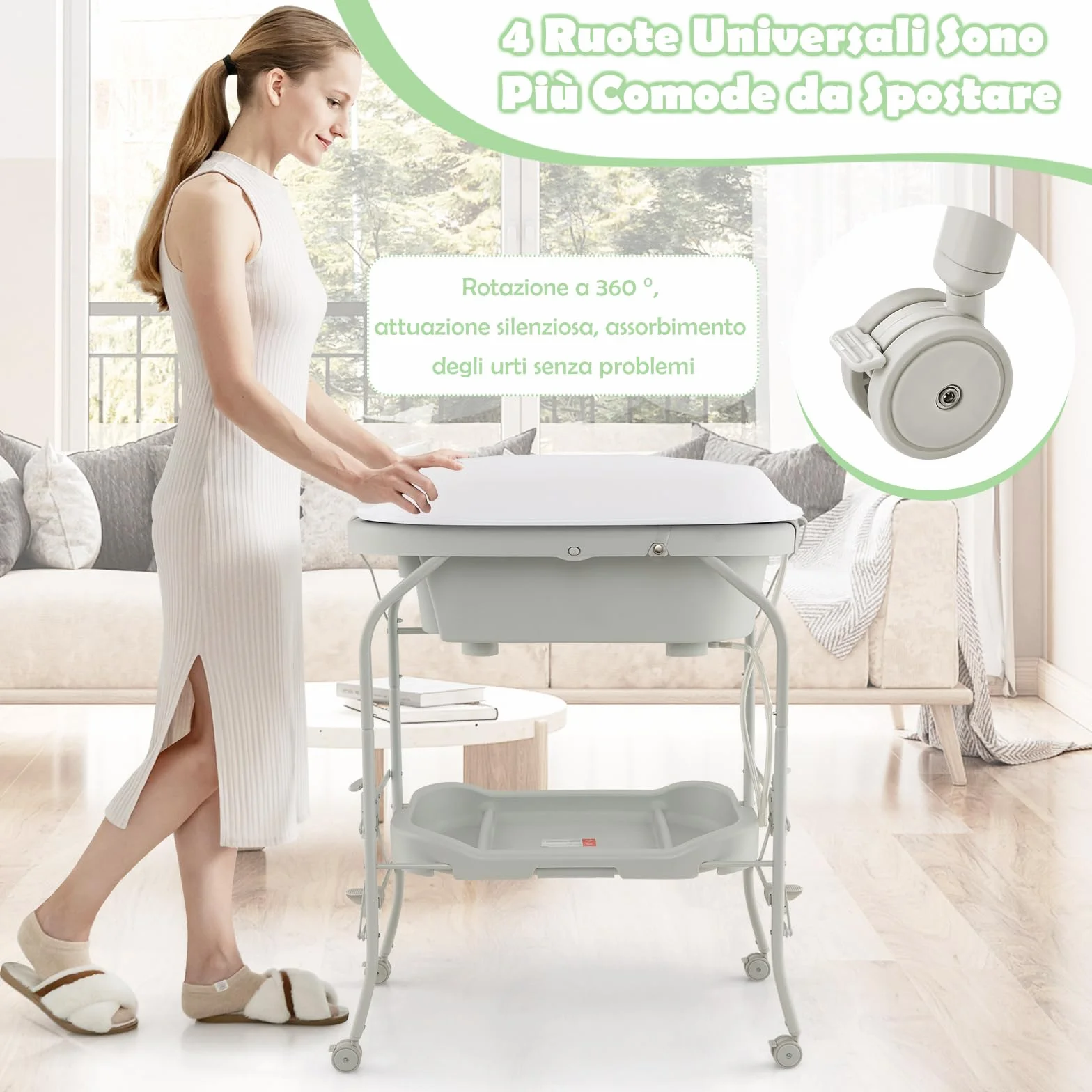 COSTWAY Fasciatoio con Vaschetta Bagnetto 2 in 1, Vasca da Bagno Pieghevole per Bambini, Grigio Chiaro