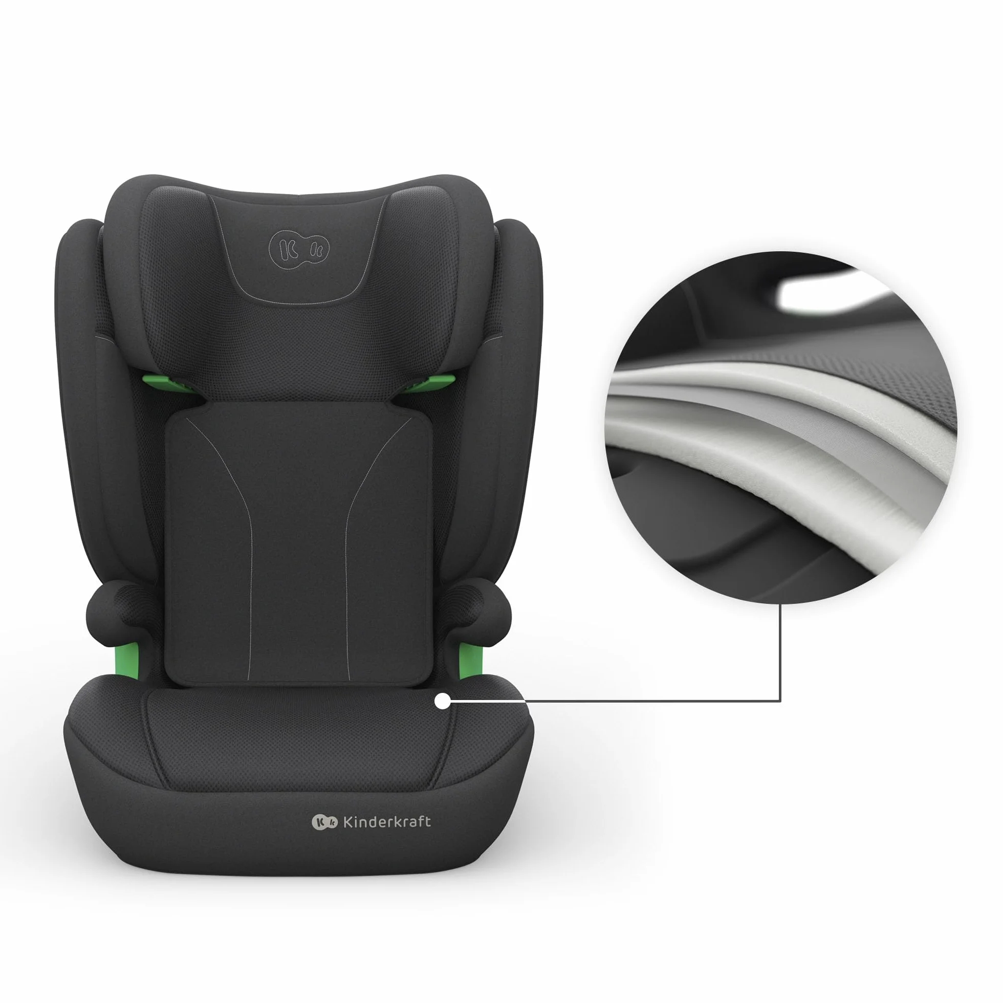 Kinderkraft JUNIOR FIX2 PRO I-SIZE Seggiolino auto 15-36 kg, Gruppo 2-3, 100-150 cm, con Isofix, Poggiatesta regolabile, Sistemi di sicurezza, Leggero Facile da trasportare, Facile da pulire, Nero