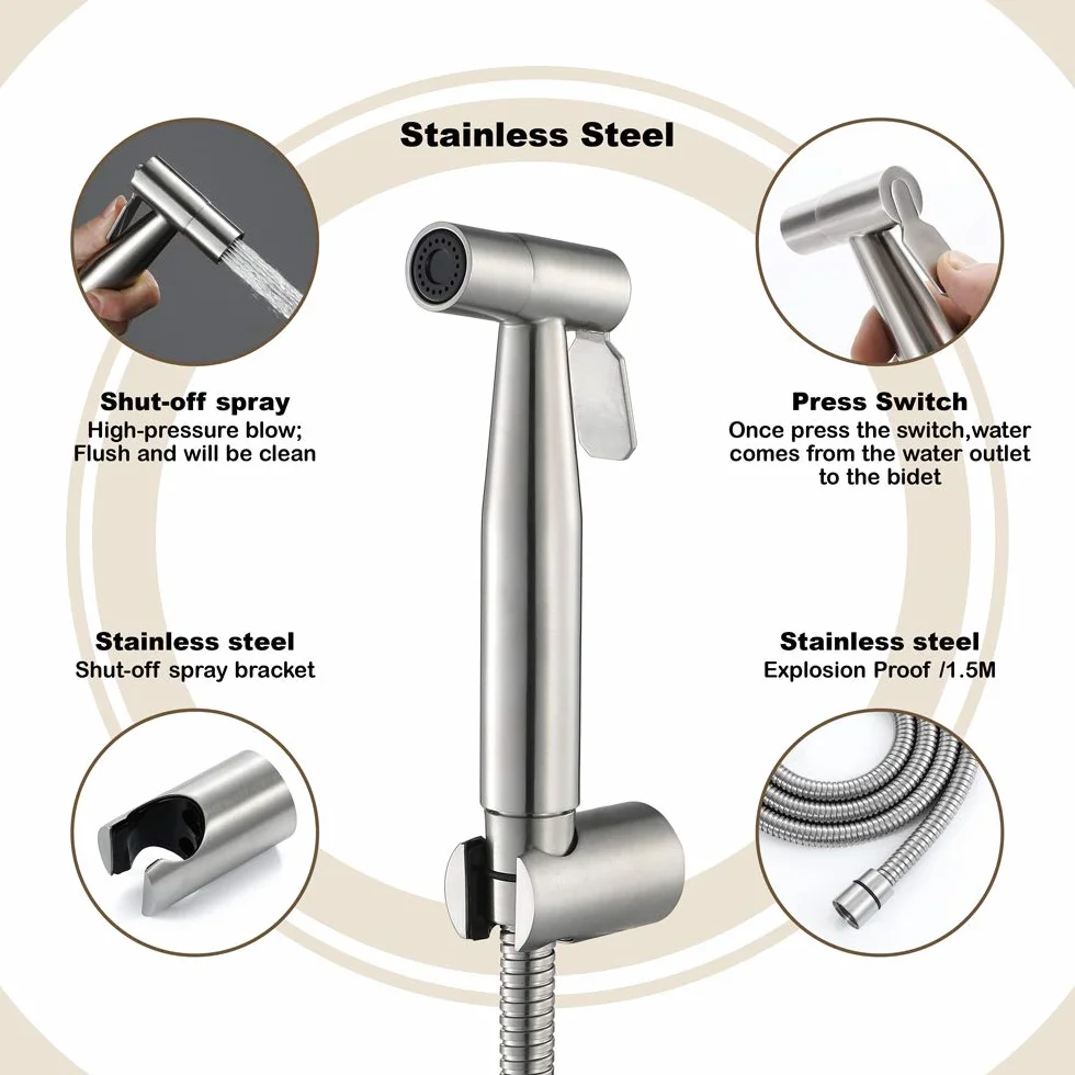 Set rubinetti bidet WC acciaio inossidabile 304 con tubo doccia 1,5 m tipo B
