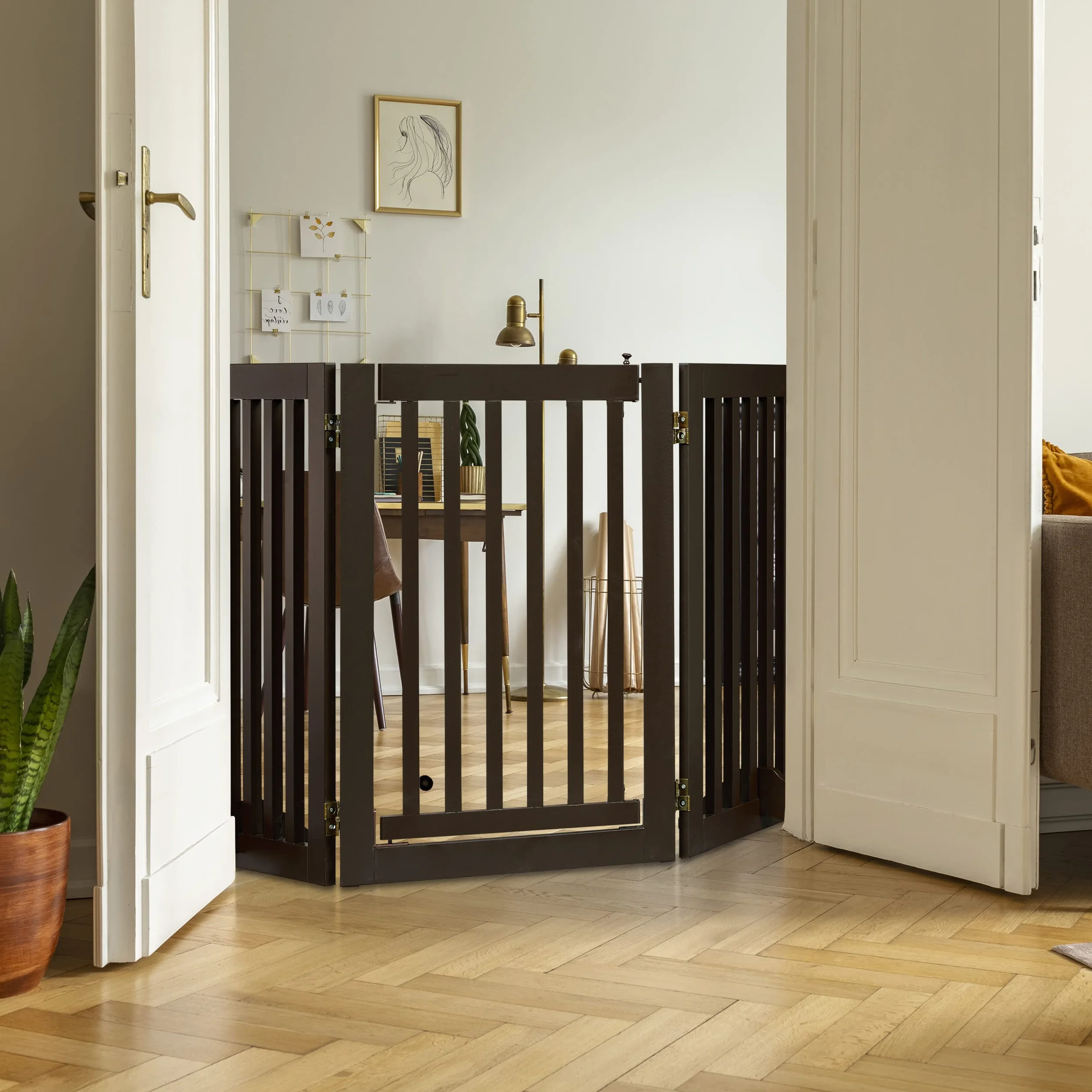 Relaxdays Cancelletto Animali, Barriera per Cani e Gatti, 3 Pannelli, Recinzione per Scale, MDF, 70x154 cm, Marrone