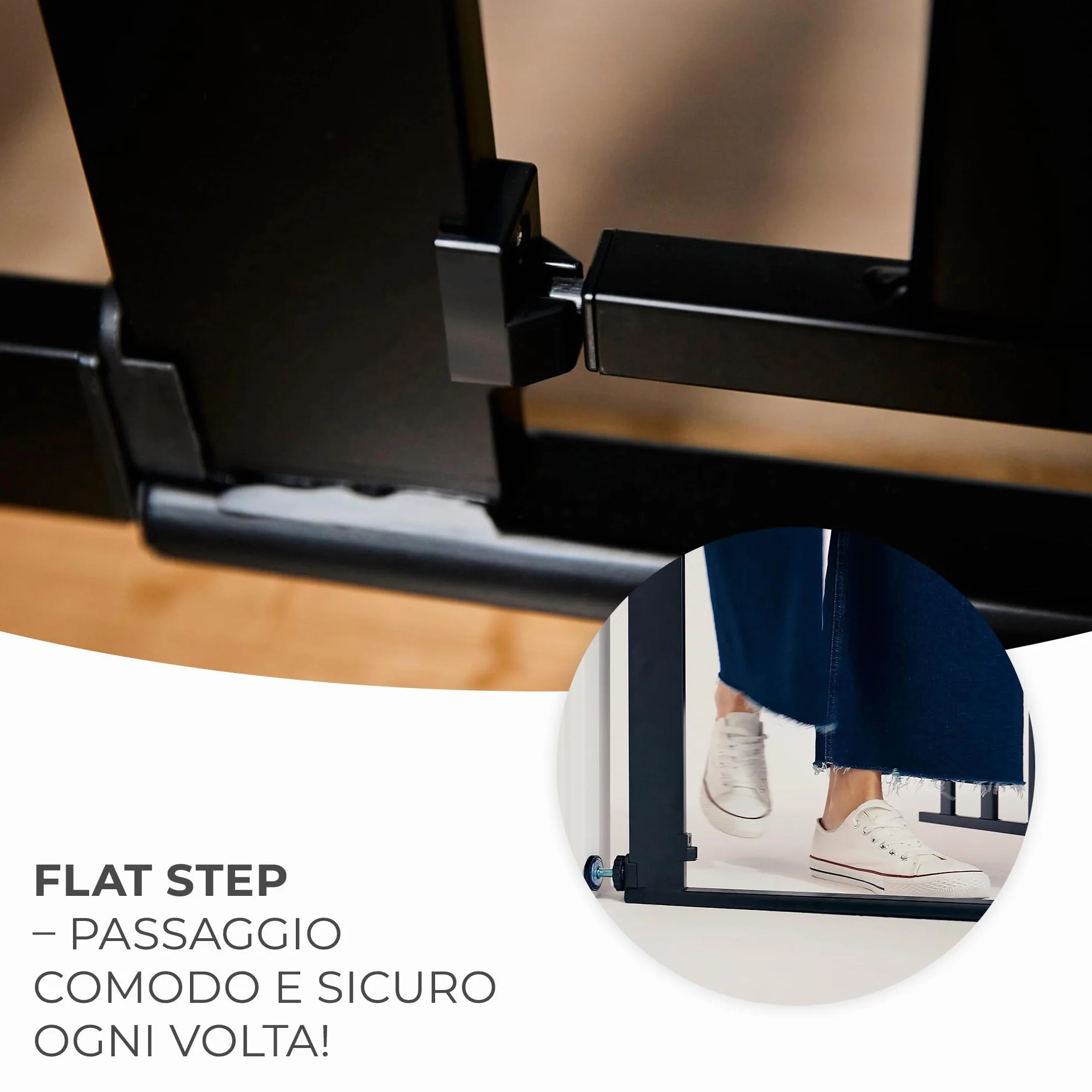 Kinderkraft LOCK&GO Cancelletto di sicurezza da 75-103 cm, Chiude automaticamente di 90 gradi, Doppio dispositivo di sicurezza, Previene di inciampare, Nero