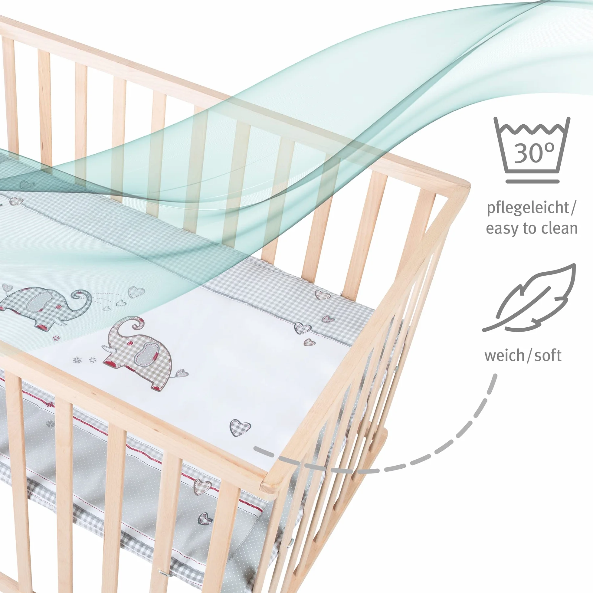 roba Box Rettangolare per Bambini Jumbo Twins - 75 x 100 cm - con Materassino e Ruote con Freni - 3 Altezze Regolabili - 0-24 Mesi - Legno Naturale