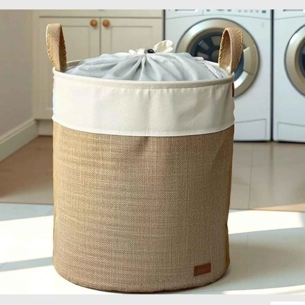 Prendi Home - Cesto per biancheria e giocattoli in juta - Contenitore pieghevole per la conservazione, 37x40 cm, aspetto naturale con motivo animalier, ideale per la cameretta, il soggiorno o il bagno