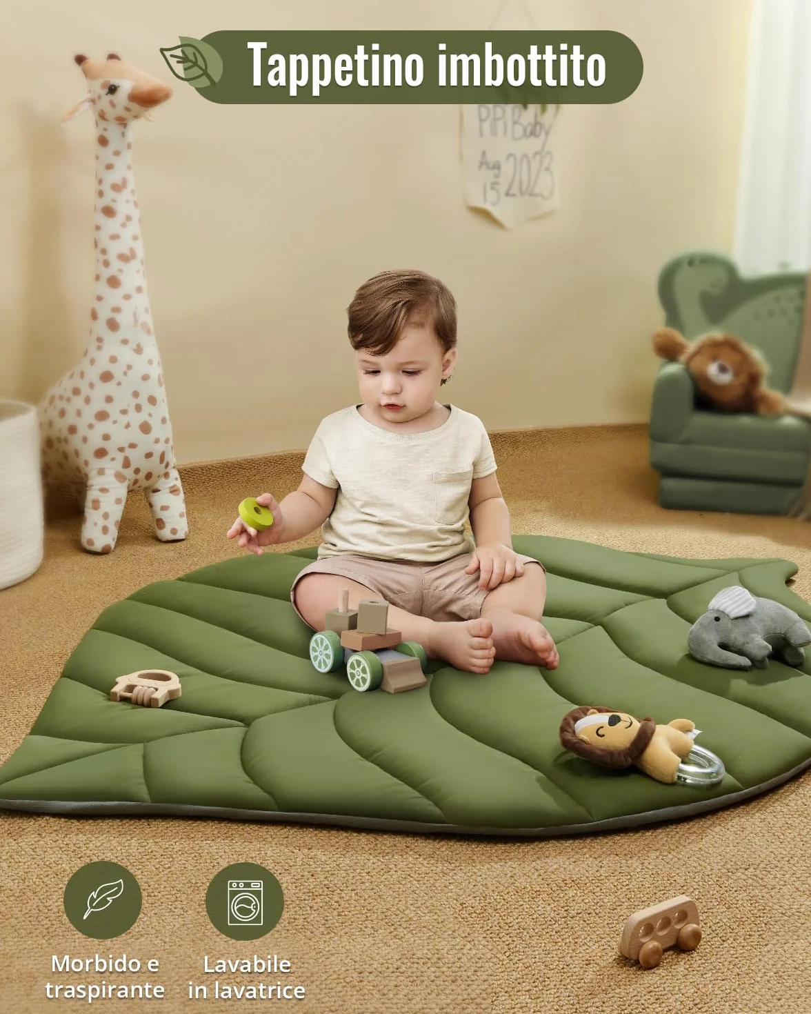 Blissful Diary Palestrina Neonato con Arco Rimovibile a Forma di Foglia con 6 Giochi - Sviluppo Sensoriale e Motorio, Regalo Per Neonati, Verde