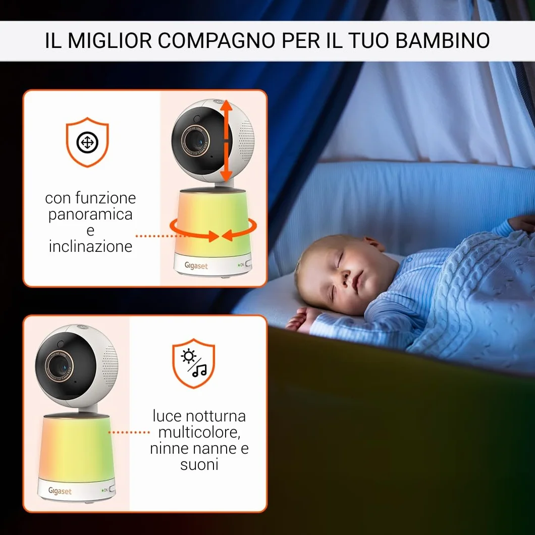 Gigaset BABY 500 Video – Videocamera con trasmissione video HD –Tecnologia FHSS sicura–Schermo LCD IPS da 5"-lunga durata della batteria-modalità visione notturna,Cream White/Bronze[Versione Italiana]