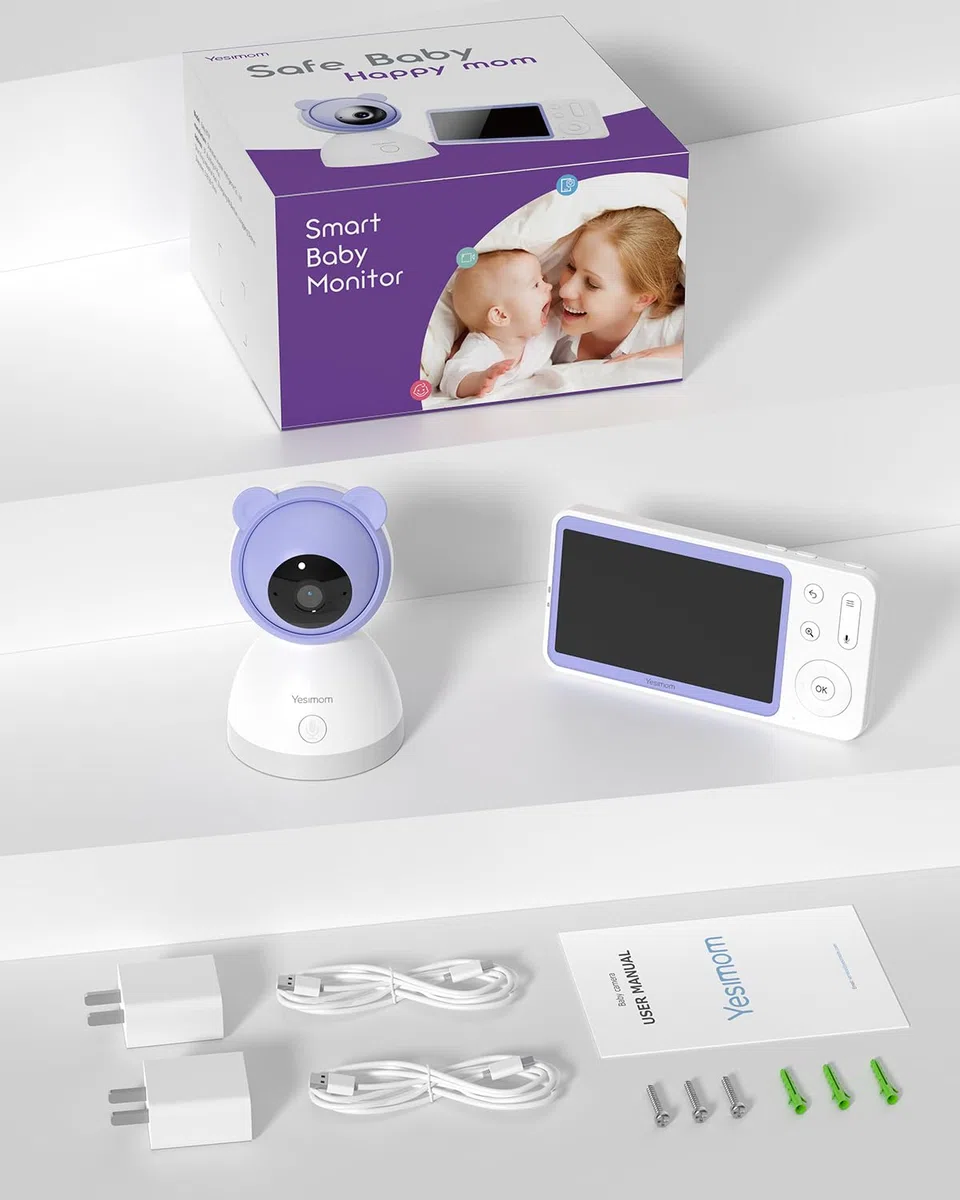 Baby Monitor con Telecamera 2K e Monitor 5'', Doppio Controllo tramite Monitor e App, Connessione Senza WiFi fino a 300m, WiFi 2.4G, Visione Notturna a Colori, IR Invisibile 940nm, Cloud/SD