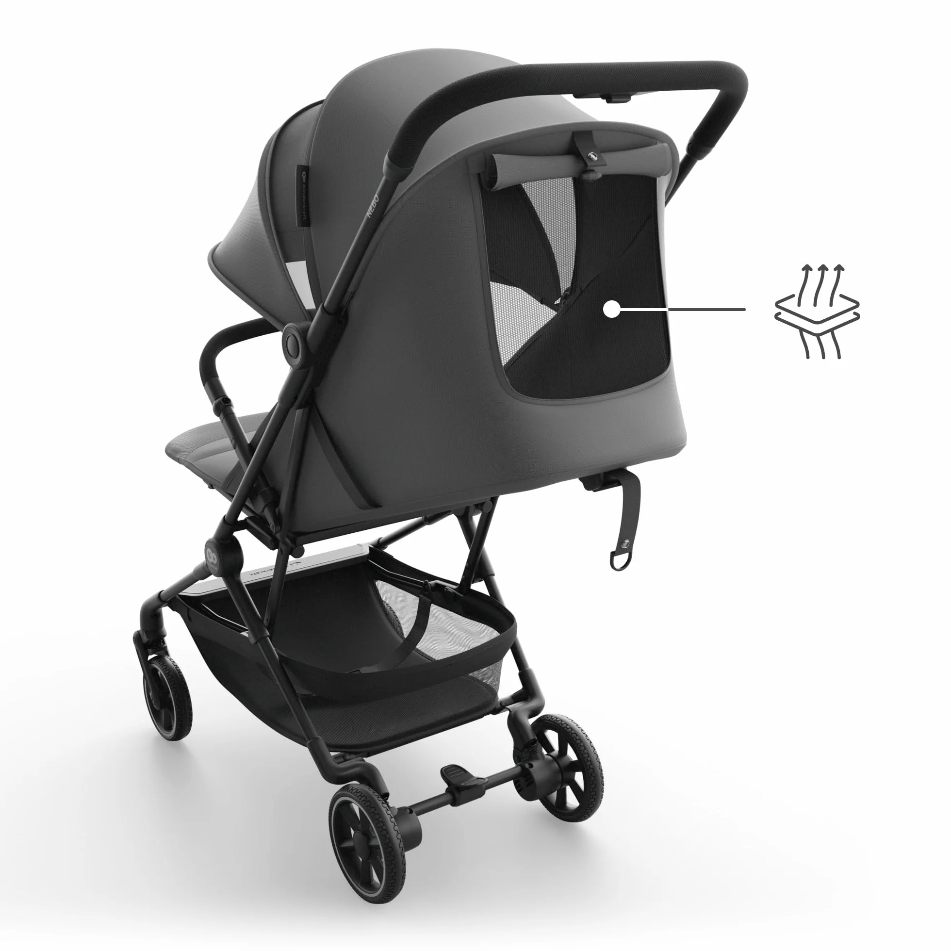 Kinderkraft NEBO passeggino da cabina ultraleggero, chiusura a una mano, resta in piedi, 51x43x21 cm, tracolla e borsa, posizione distesa, cinture 5 punti, Grigio
