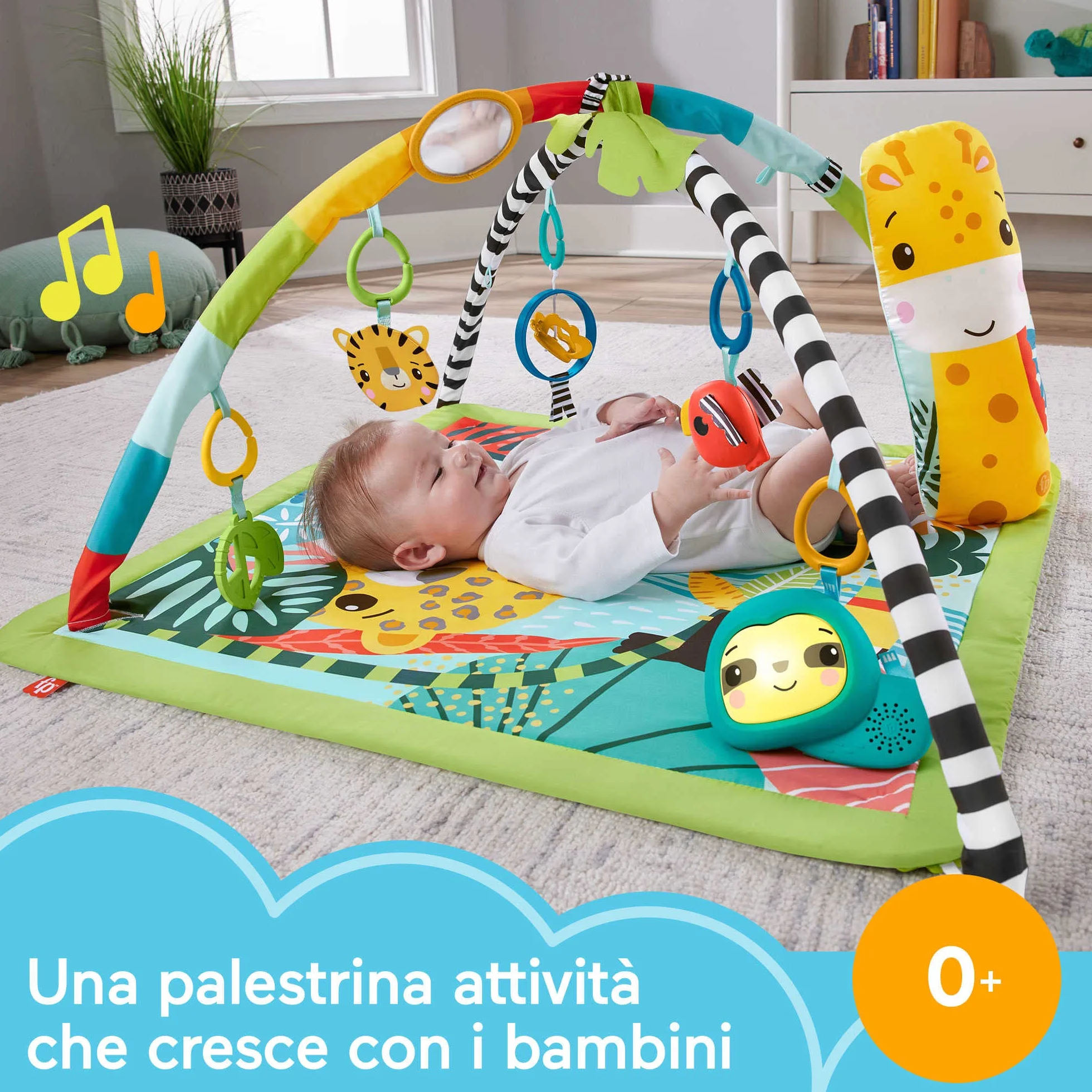 Fisher-Price - Palestrina Sensoriale Cuccioli della Natura 3-in-1, Tappetino per Giocare dalla Nascita Fino ai Primi Passi con 5 Giochi sensoriali, luci, Suoni, Giocattolo per Neonati, HJW08