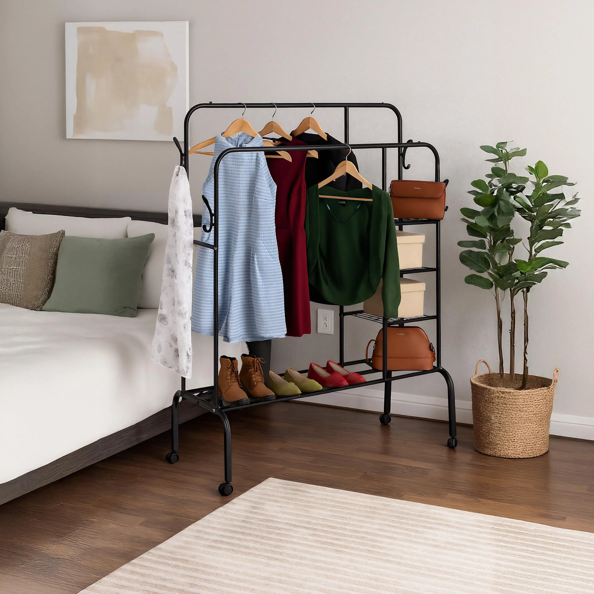 Relaxdays Appendiabiti con Rotelle, Metallo, 154x110x55 cm, Nero