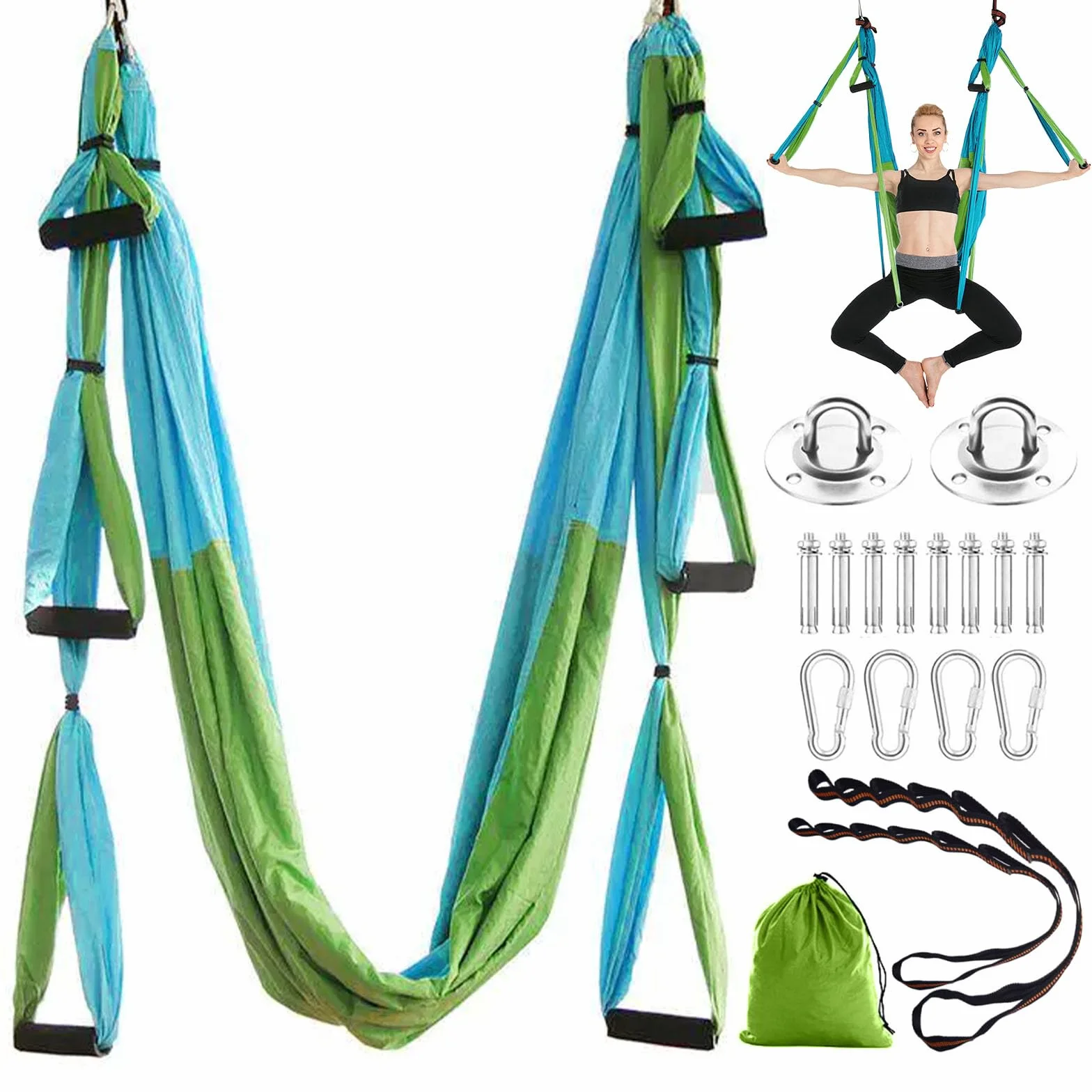 Aerial amaca yoga altalena anti gravità pilates set appendere accessori montaggio borsa trasporto 200 kg