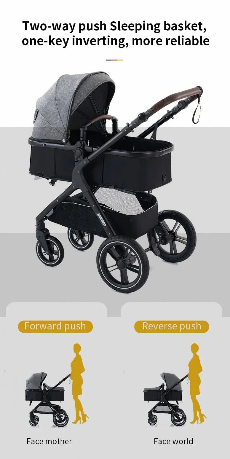 Passeggino 3 in 1 Carrozzina Multifunzionale Pieghevole Neonato Khaki