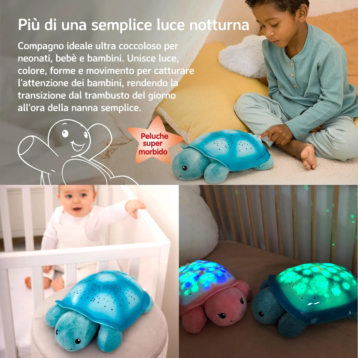 Cloud b Twinkling Twilight Turtle Aqua, Proiettore Galassia Luce Notturna e Macchina del Rumore Bianco Rilassante per Neonati | 8 Costellazioni, 2 Melodie, 3 Colori | Luce Notturna Stellata per