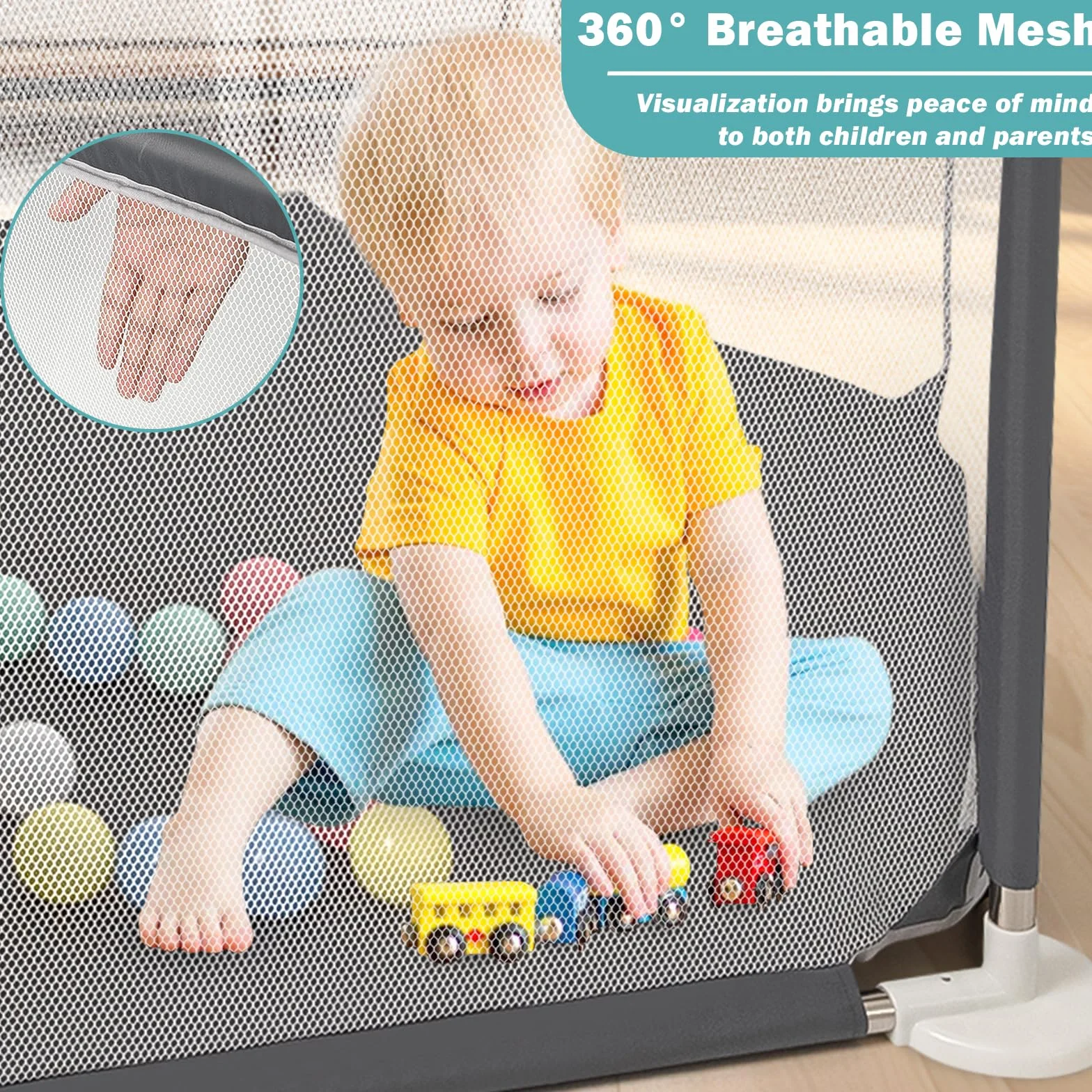 CHOLY Box esagonale per neonati con rete traspirante, recinzione attività bambini, borsa viaggio grigio scuro
