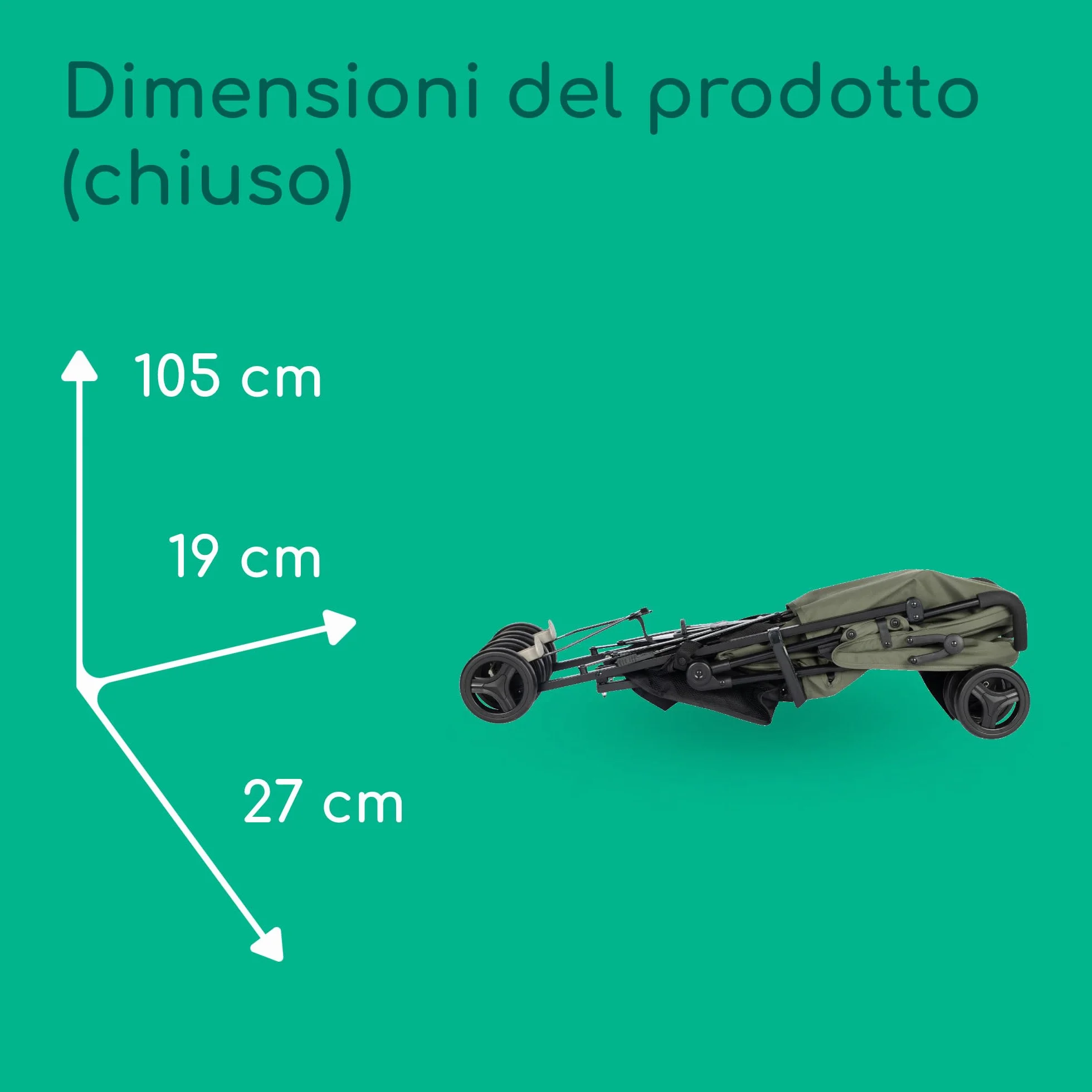 Bebeconfort Rainbow Passeggino Leggero e Reclinabile, Pieghevole, 6 mesi - 4 anni, 22 kg, Mineral Green