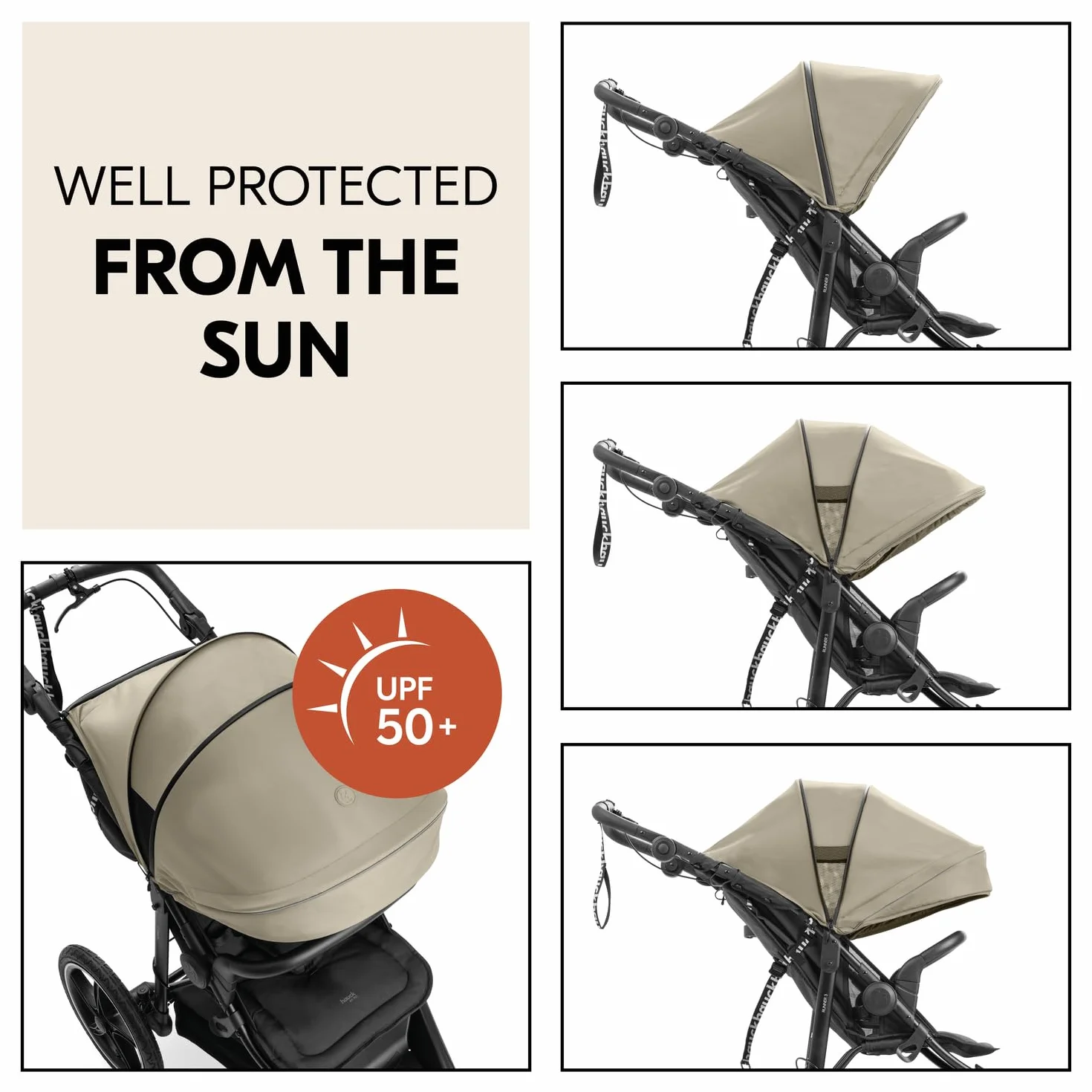 hauck Runner 3 Passeggino robusto per tutti i terreni con freno a mano, cappa parasole XL, portabicchieri, parapioggia, ruote pneumatiche XL, schienale reclinabile fino a 22 kg