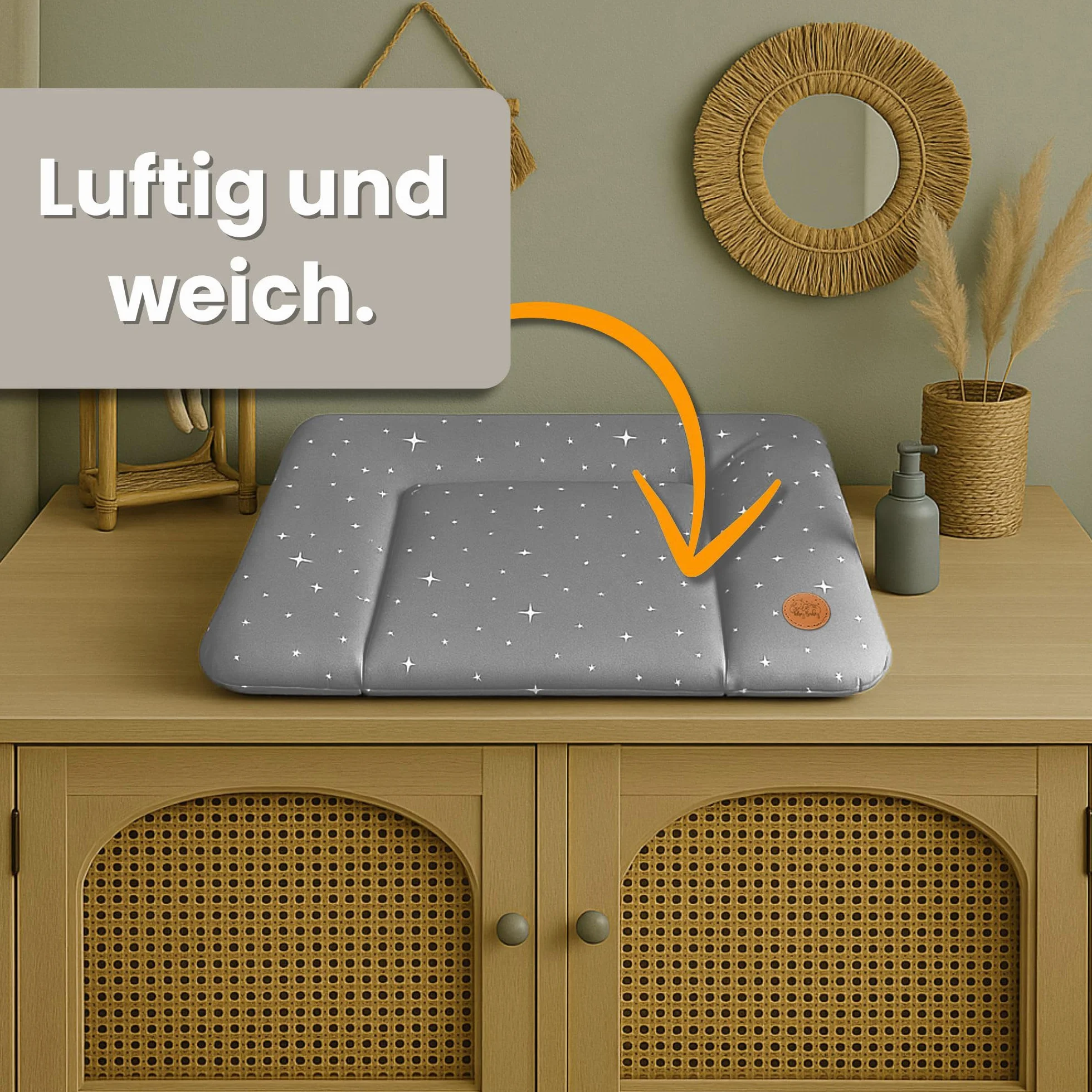 Materassino Fasciatoio Neonato 70x50 cm Impermeabile Lavabile Oeko-Tex Beige Stelle Bianche