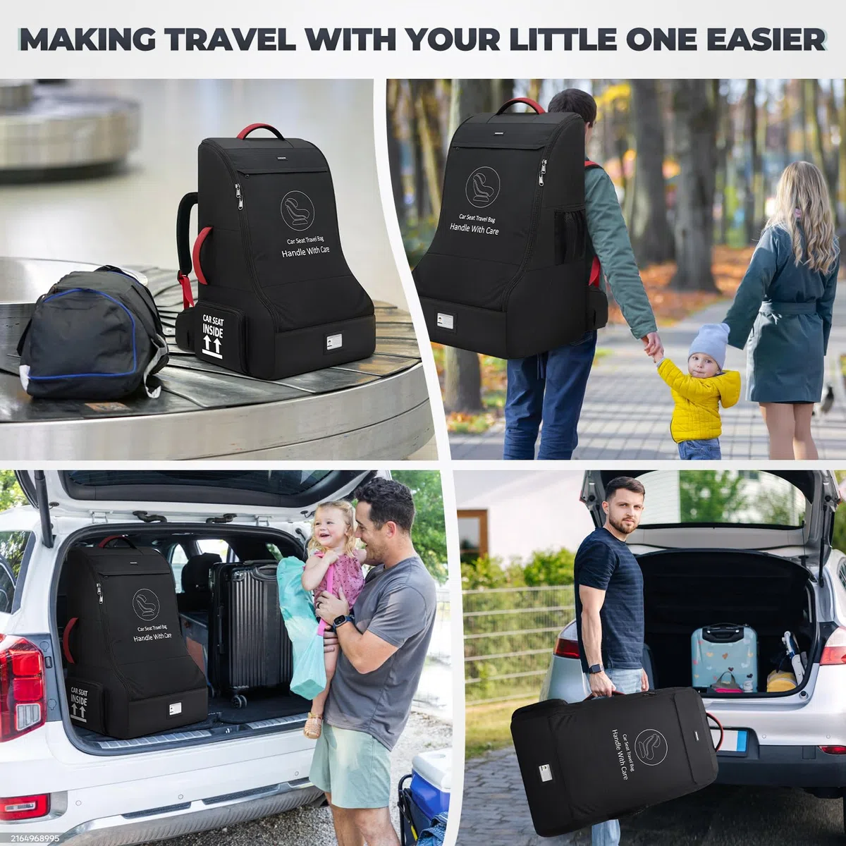 RAINSMORE Borsa da Viaggio per Seggiolino Auto per Aereo, Impermeabile Borsa da Trasporto Per Seggiolino Auto con Tracolla, Zaino per Seggiolino Auto per Viaggi Aerei Gate Check e Stoccaggio
