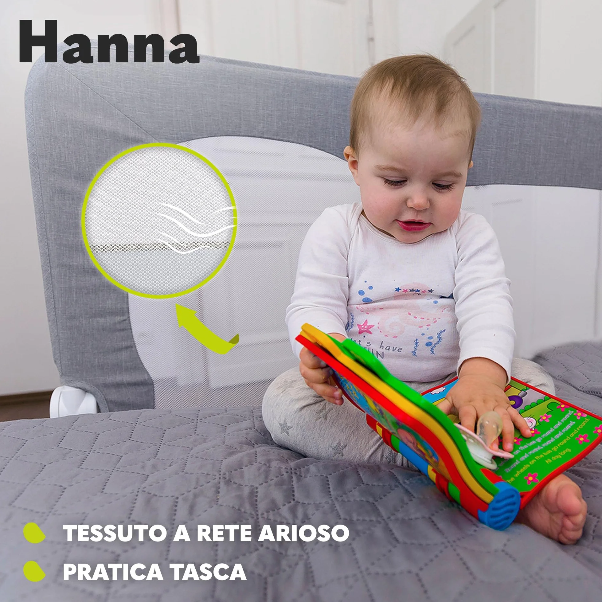 Lionelo Hanna Sponda letto universale barriera protettiva 65cm pieghevole StandSafe SecureBelt Tasca