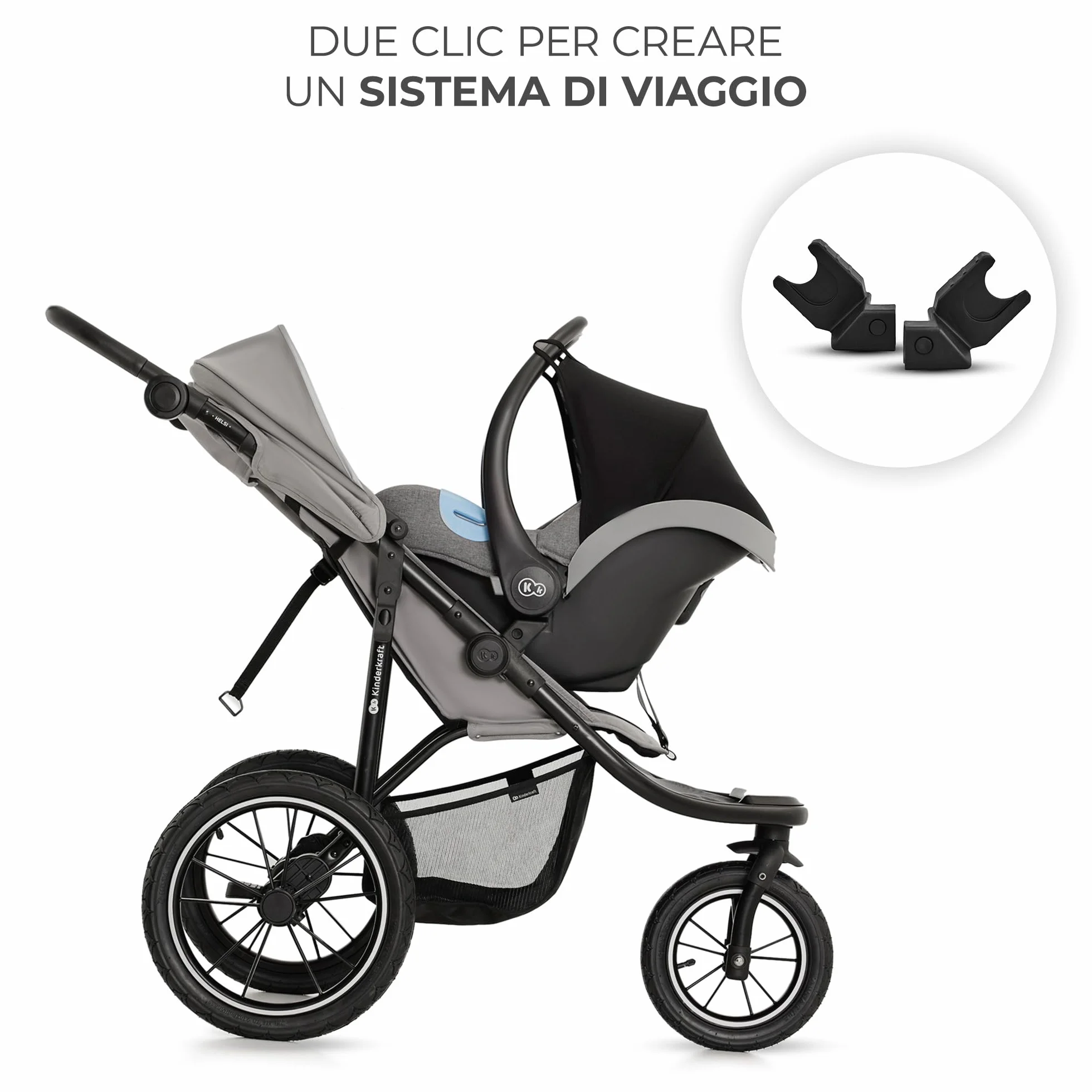Kinderkraft HELSI 2 Passeggino leggero 3 ruote, 27 kg, szare