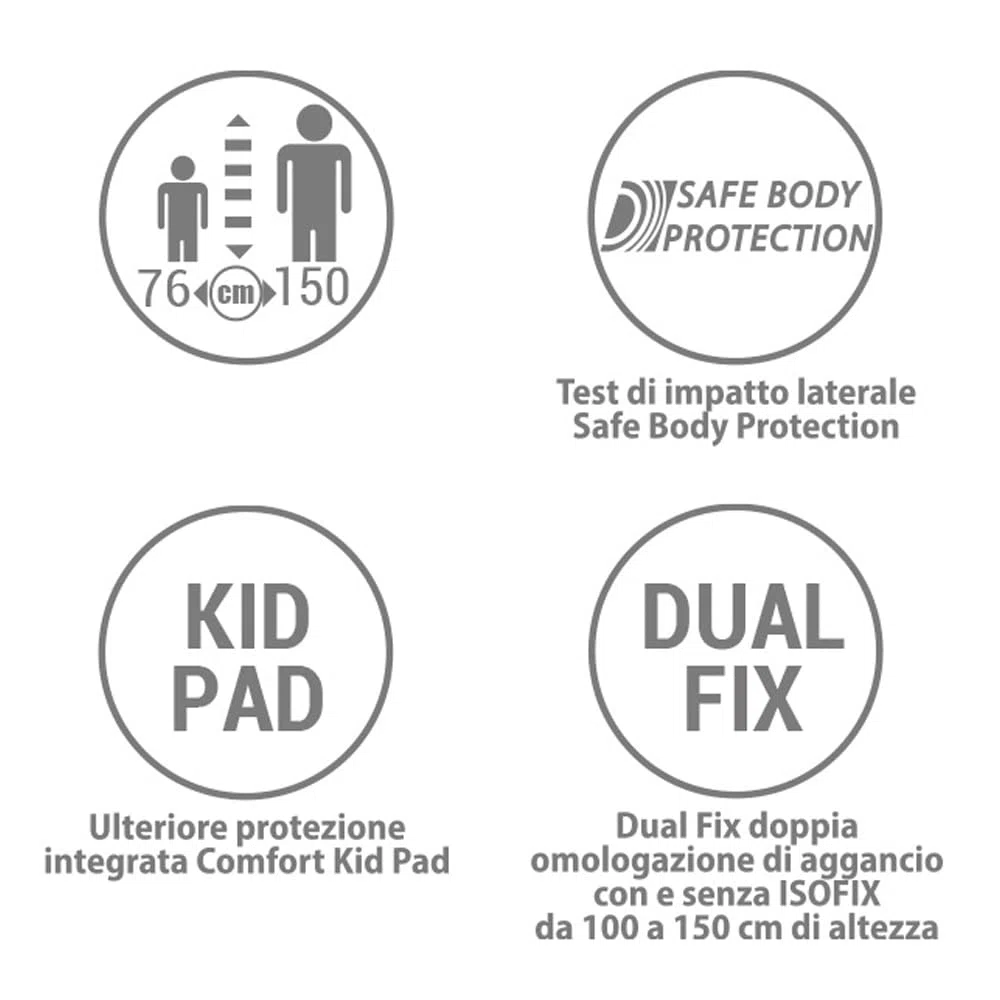 Foppapedretti Seggiolino Auto Street I-Size, per bambini da 76 a 150 cm di altezza, 15mesi-12 anni, conforme ECE R129, Fissaggio a 3 punti, Safe Body Protection, Protezione Impatti Laterali, Silver