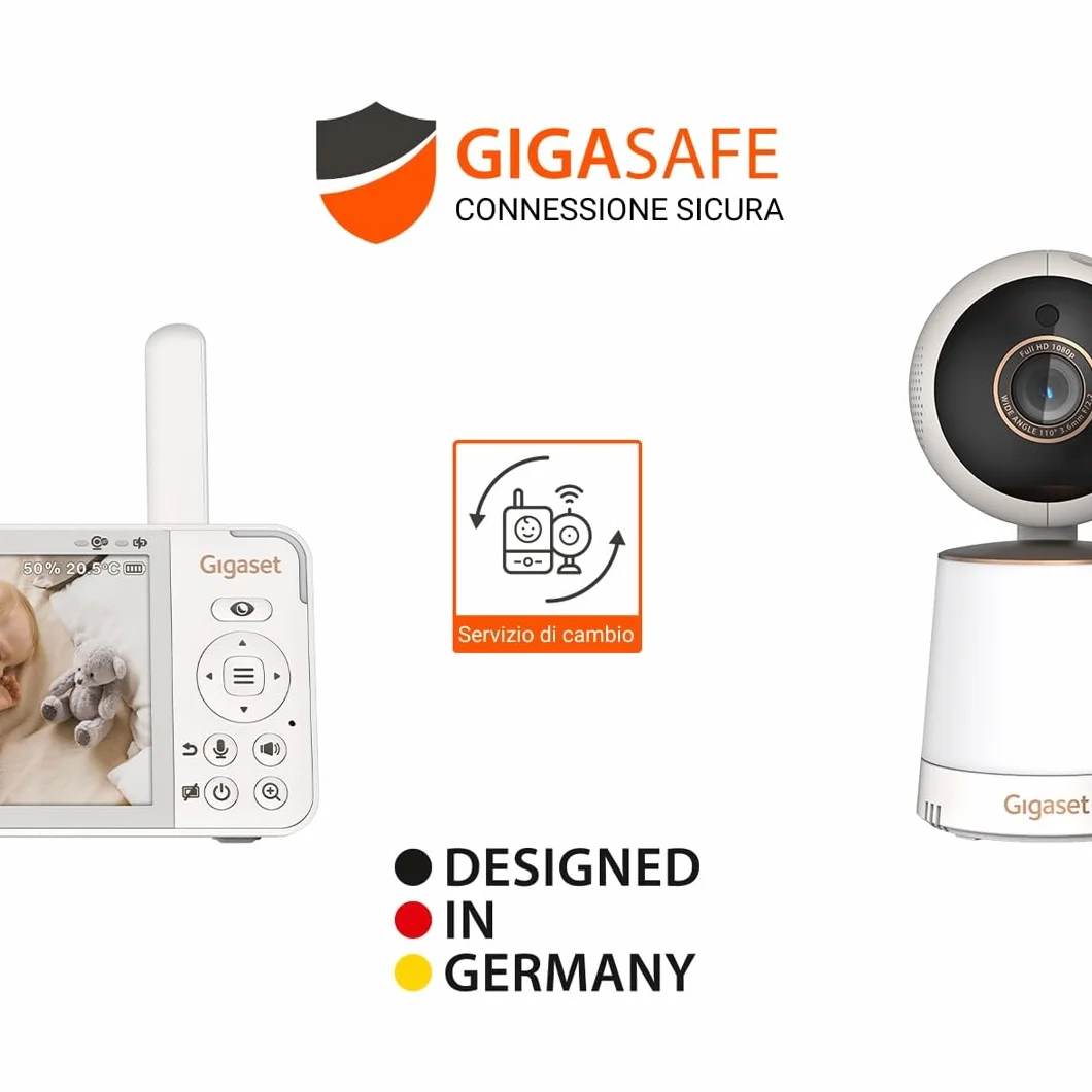 Gigaset BABY 500 Video – Videocamera con trasmissione video HD –Tecnologia FHSS sicura–Schermo LCD IPS da 5"-lunga durata della batteria-modalità visione notturna,Cream White/Bronze[Versione Italiana]
