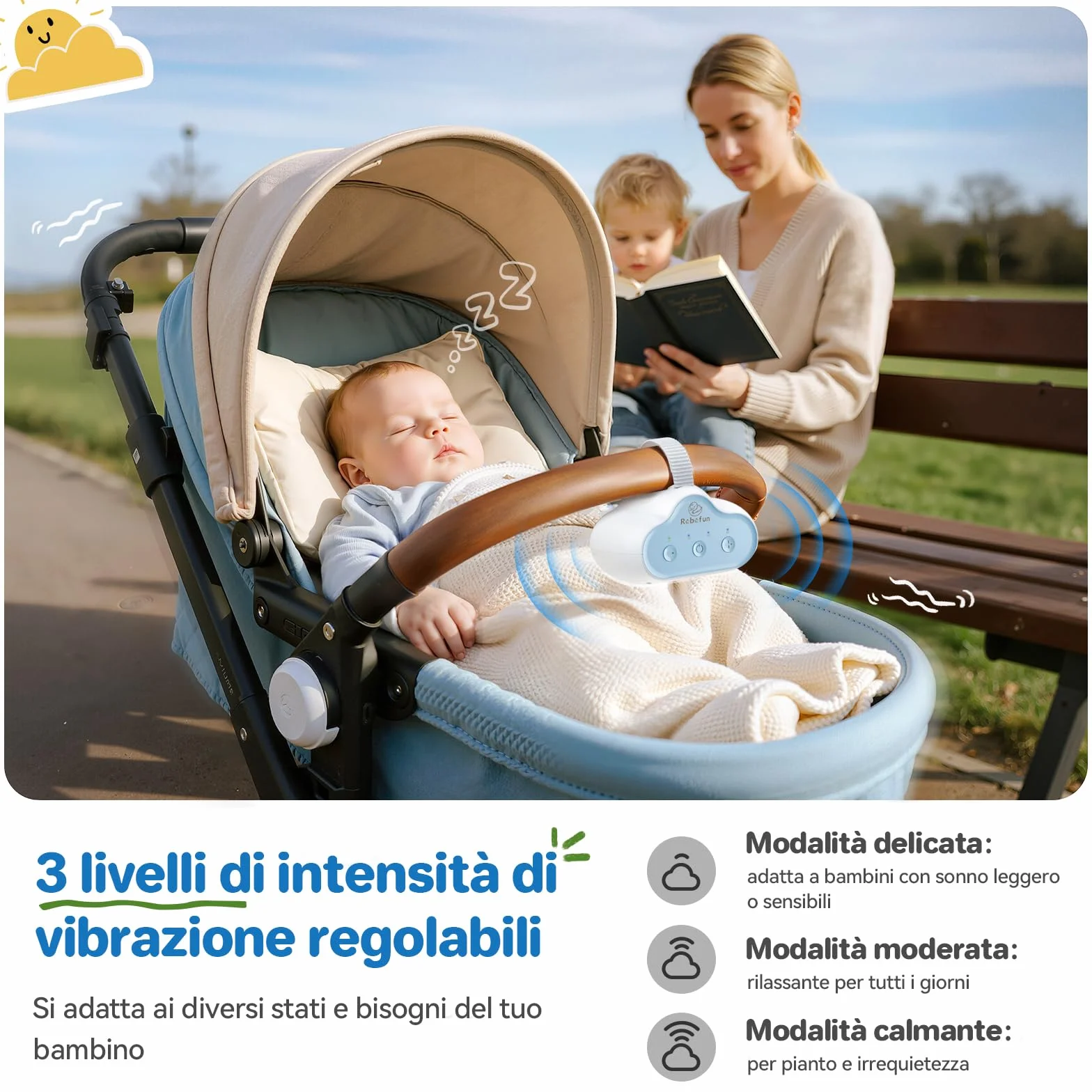 Robofun Passeggino Rocker Originale Dispositivo Automatico per Cullare con Timer Universale