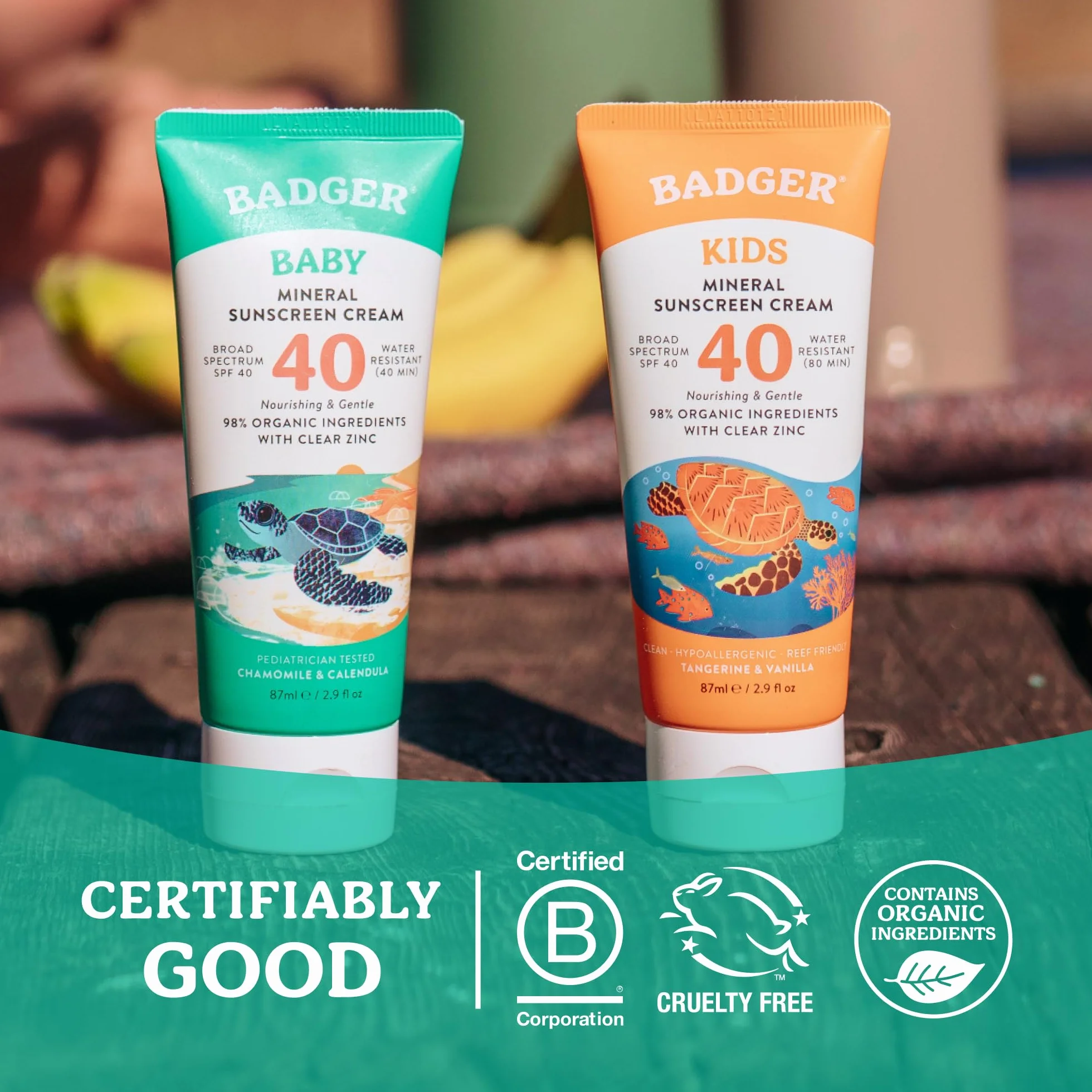 Badger SPF 40 Baby Sunscreen Cream - Reef-Friendly Broad-Spectrum Water-Resistant Baby Sunscreen with Zinc Oxide - Chamomile and Calendula, 2,9 oz