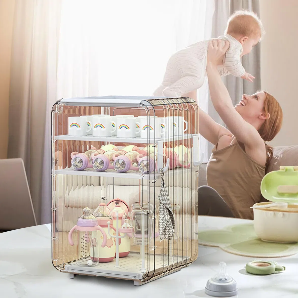 Generico Organizzatore per Biberon | Organizzatore Posate Bambini,Portabiberon con Copertura per Camera del Bambino Cucina Frigo Bagno