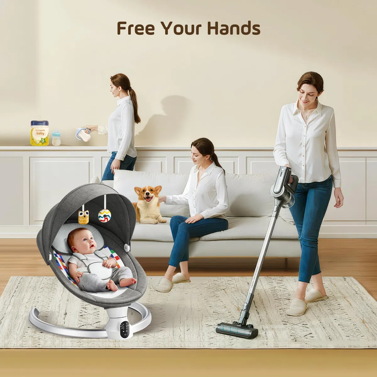 Sdraietta Neonati, Dondola Passeggino Elettrico con Telecomando e Wireless,con 10 musica,pieghevole, con telecomando e Blueteeth,con imbracatura di sicurezza a 5 punti