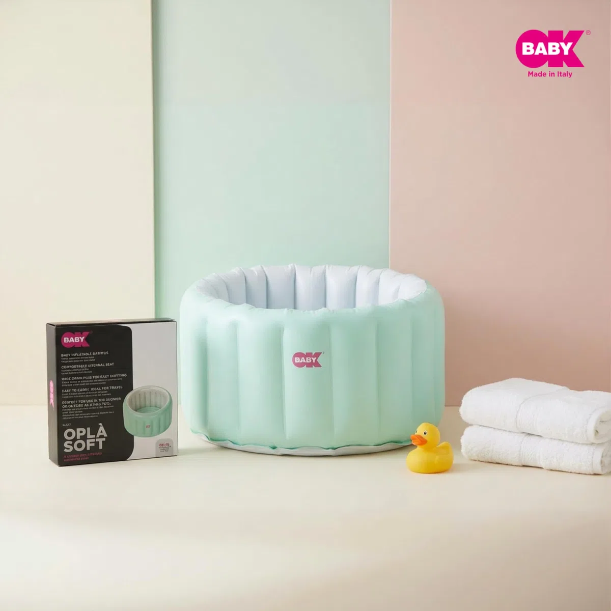 OKBABY Vaschetta Gonfiabile Oplà Soft per Bagnetto Bambino - da 8 a 36 Mesi - Azzurro