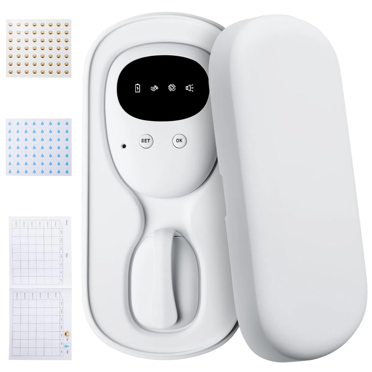 Allarme senza fili per bagnarsi sul letto, allarme wireless con ricevitore e trasmettitore a clip, allarme wireless per bagnarsi sul letto, ricarica USB per bambini vasino per la cura degli anziani