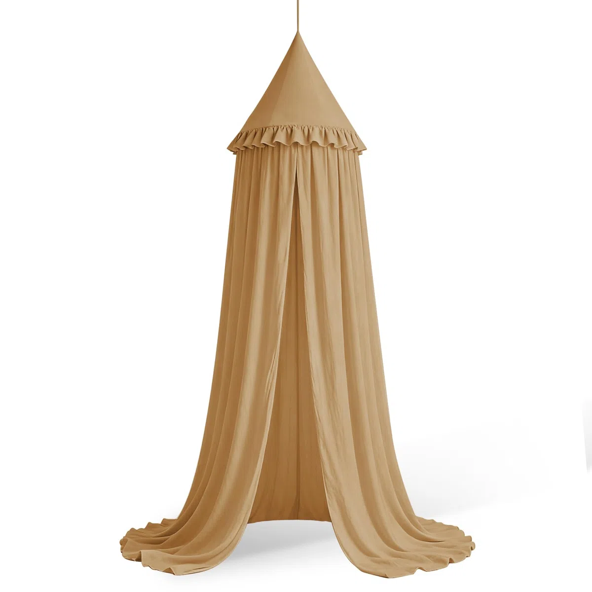 HOTUT Baldacchino per Letto Bambini con Volant,Tenda Sospesa per Culla,Tenda Zanzariera Cupola Rotonda Baldacchino per Decorazione Lettino Culla Bambini Cameretta Camera da Letto Lettura(Torrone)