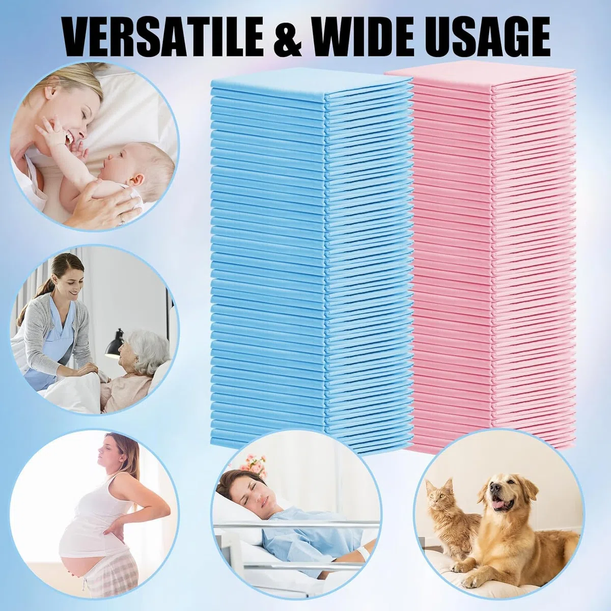 Confezione da 100 tappetini usa e getta per fasciatoio, 43 x 33 cm, ultra assorbenti, usa e getta, impermeabili, a prova di perdite, traspiranti, per il letto