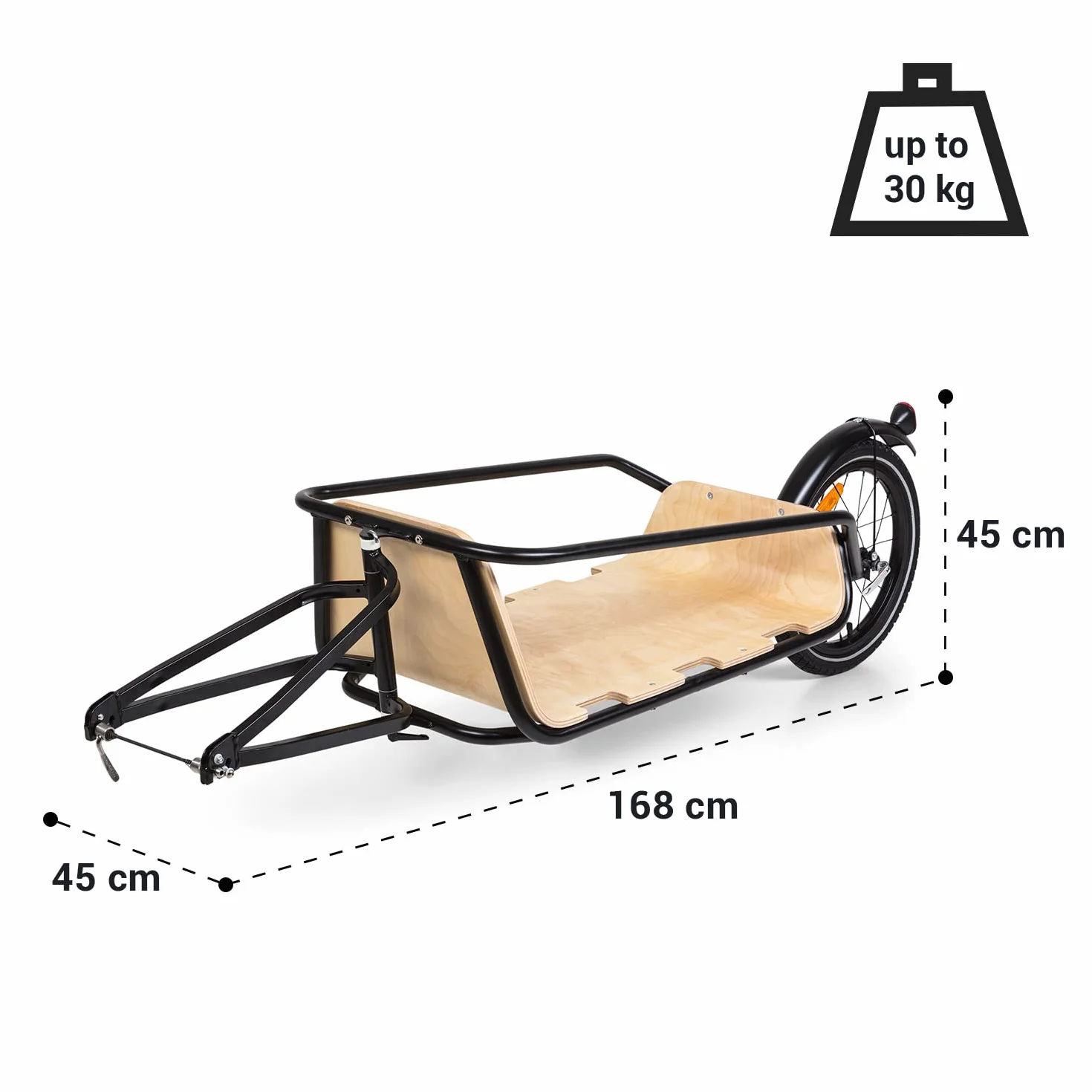 KLARFIT Companion Chaser - Rimorchio da Bici per Carichi fino a max. 30 kg, Cargo Bike con Ruote da 16", Carrello Bici per Bambini, Area Carico in Multiplex di Betulla, con o senza Telaio Superiore